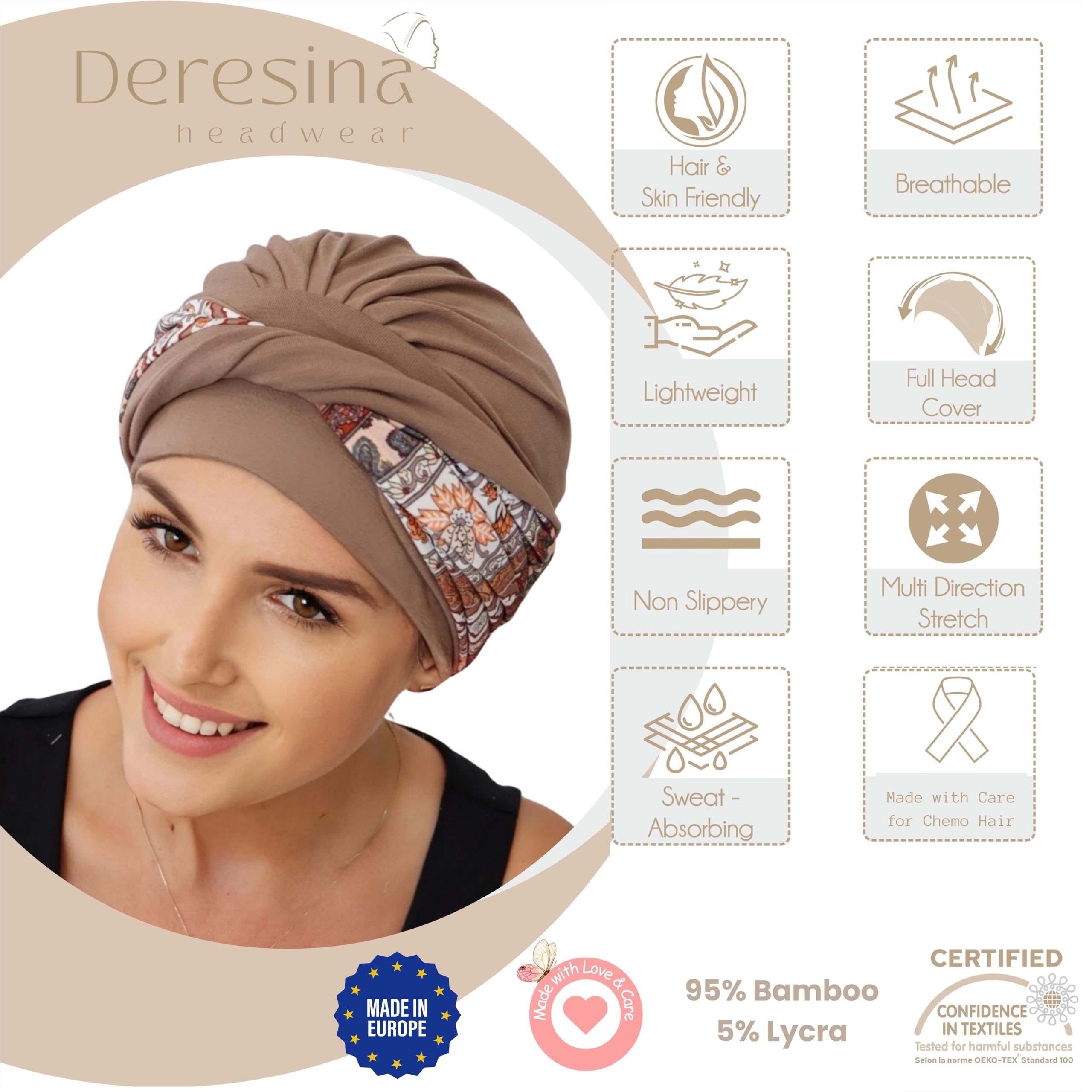 Deresina Aura Turban en bambou pour perte de cheveux, chimio