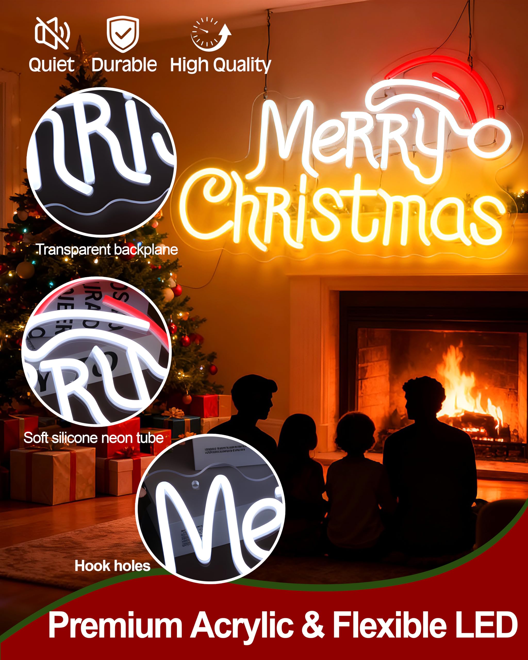 Letreros de neón de Feliz Navidad, letrero LED de sombrero de Papá Noel, alimentado por USB, para decoración de pared, decoración del hogar, para fiesta de Navidad, dormitorio, sala de estar