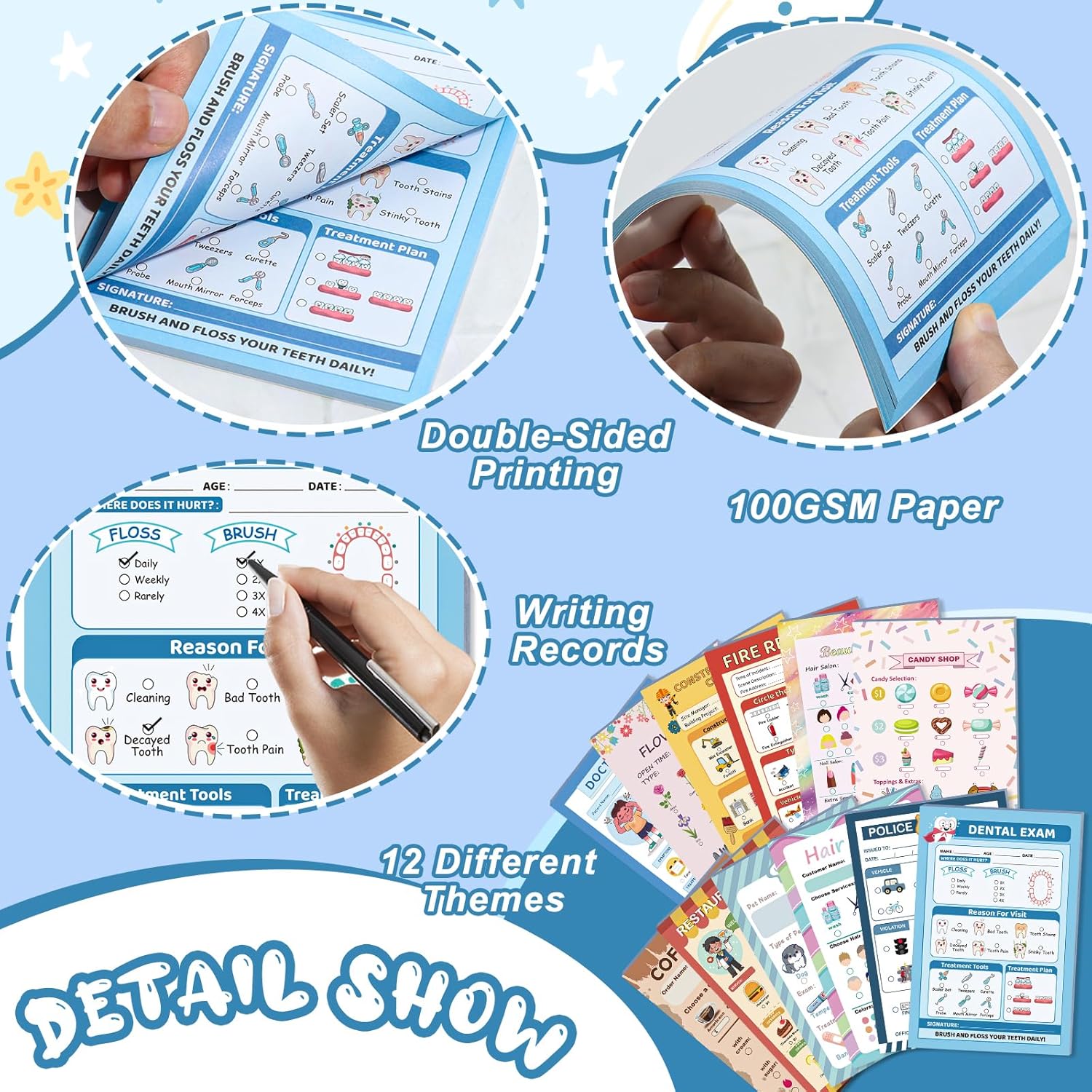 SHIQIKEJIPTY Kids Pretend Play Notepads 4X6 In Pretend Play Notebooks Playtime Notepads Variety Role Play Game Accessories Pages Each for Kids Toddlers 3-5(12,12 Different Theme)