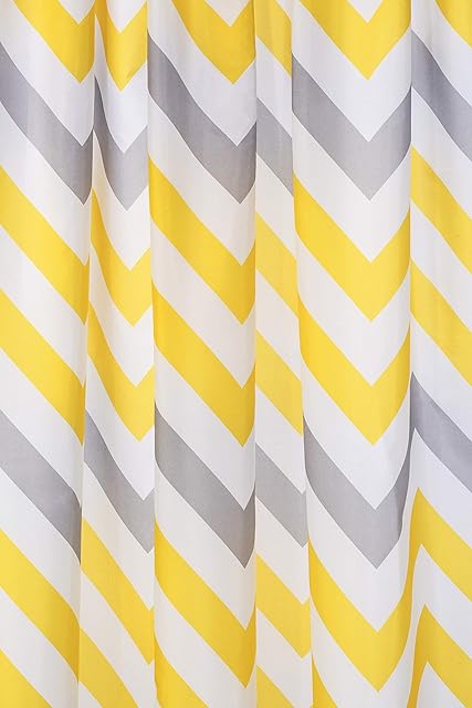 Croydex Yellow & Grey Chevron Textile Shower Curtain with Hygiene 'N' Clean, 1 x 180 x 180 cm