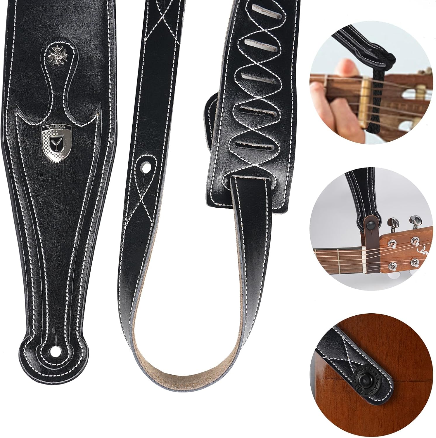 Cowhide Leather Guitar Strap Adjustable Top Grain Leather Padded Shoulder Strap For Acoustic Electric Guitar Bass