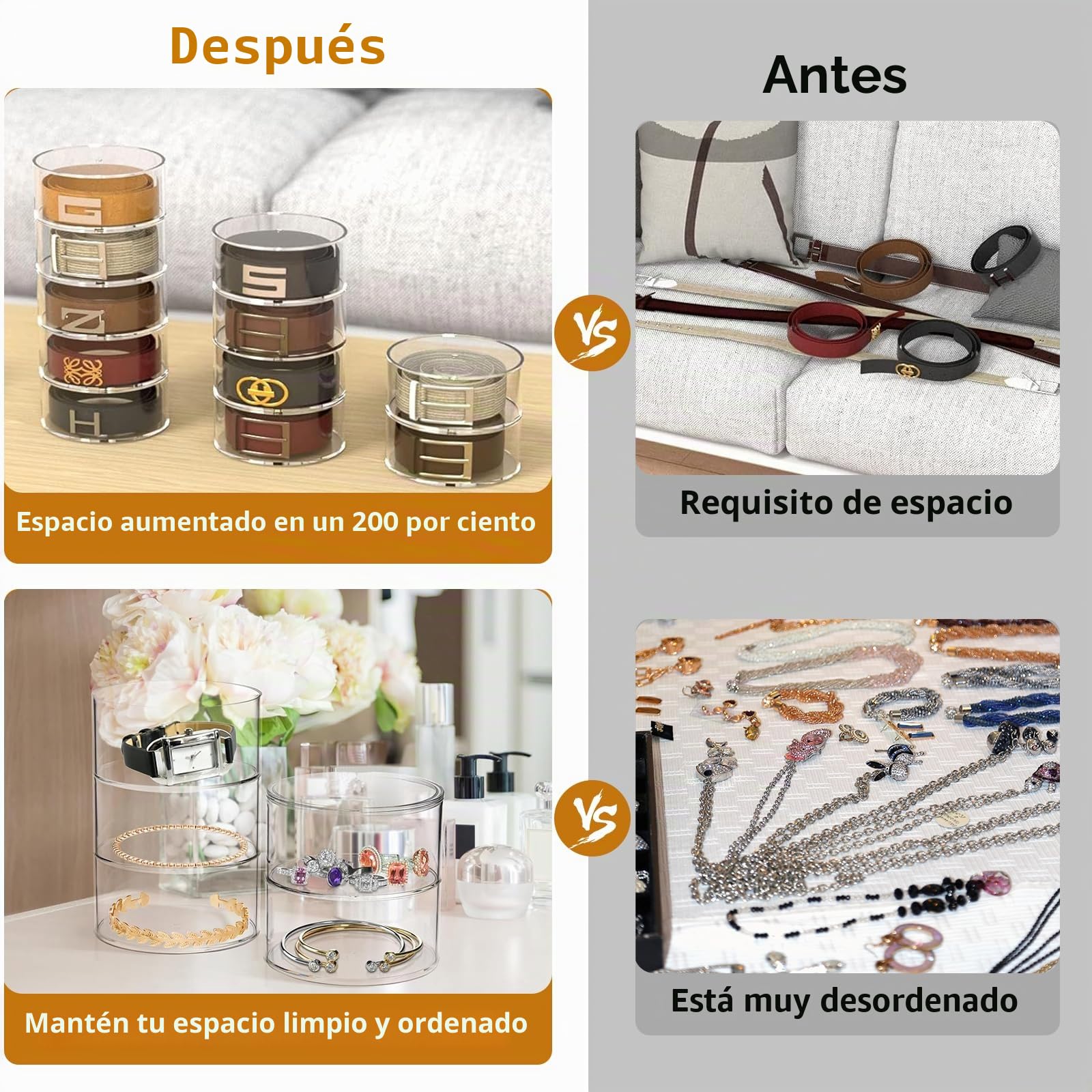 Armario de almacenamiento de cinturón de 4 capas, material acrílico