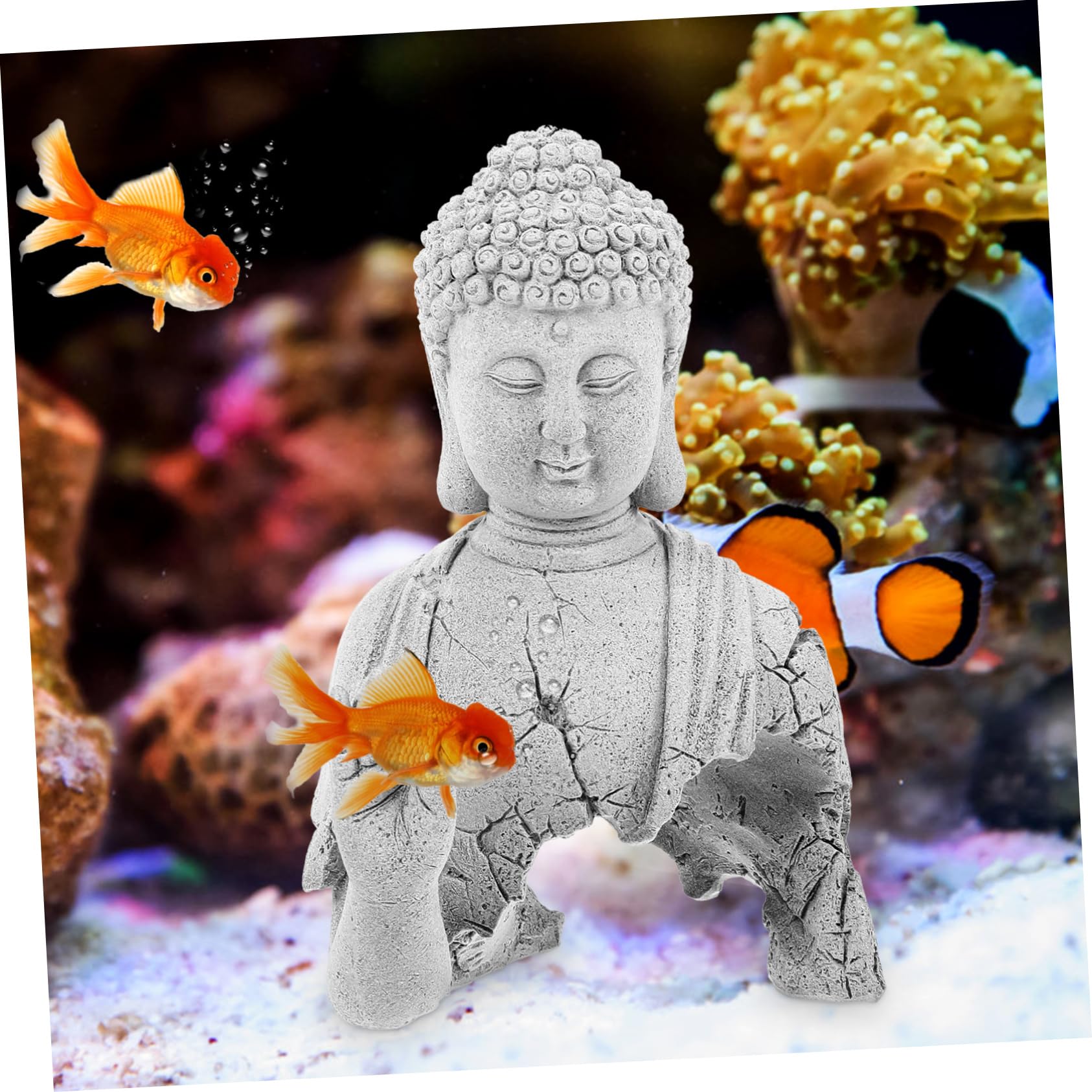 Toyvian Statue de Bouddha pour Aquarium Décoration pour Poisson Sculpture Ancienne Accessoire pour Aquariums et Décor de Jardin