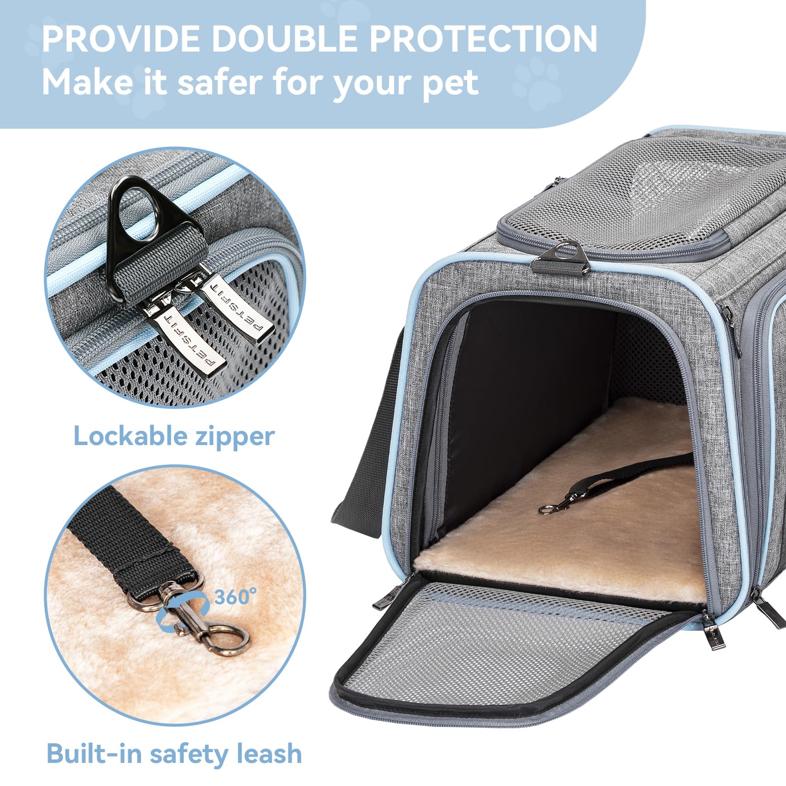 Petsfit Bolsa de transporte plegable para gatos y perros, caja de transporte ampliable para gatos y perros, con correa para el hombro, bolsa de transporte para perros, tejido Oxford para gatos y