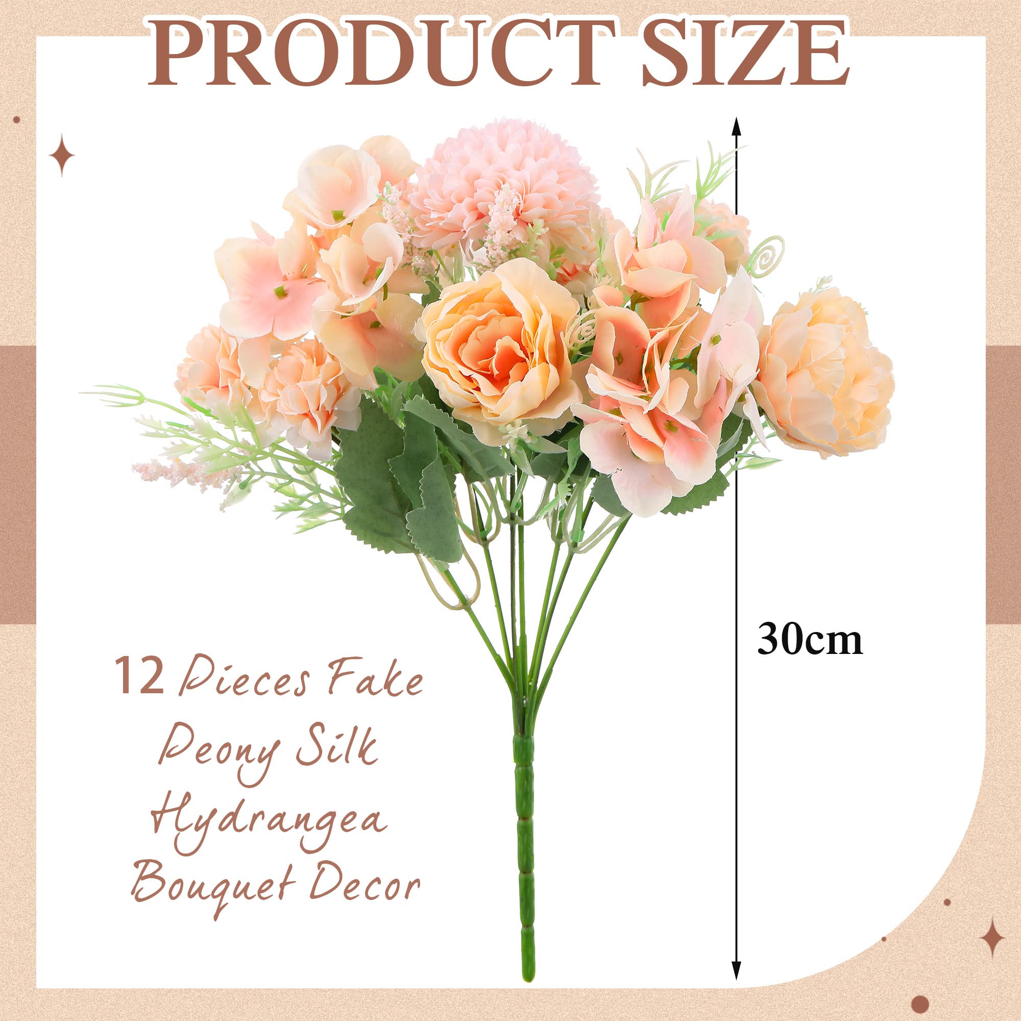 Zeyune 12 Pieces Artificial Silk Hydrangea Fake Flowers Peony Bouquet Decor Plastic Carnations Realistic Flower Bulk Arrangements Wedding Decoration Table Centerpieces