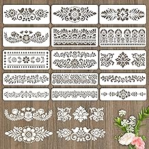 INFUNLY 15Pcs Floral Lace Painting Stencil for Wall Reusable Wall Stencils Mexican Art Flowers Walls Template for Painting Corner Border Templates for Crafts Cement Wood Furniture Canvas Home Decor
