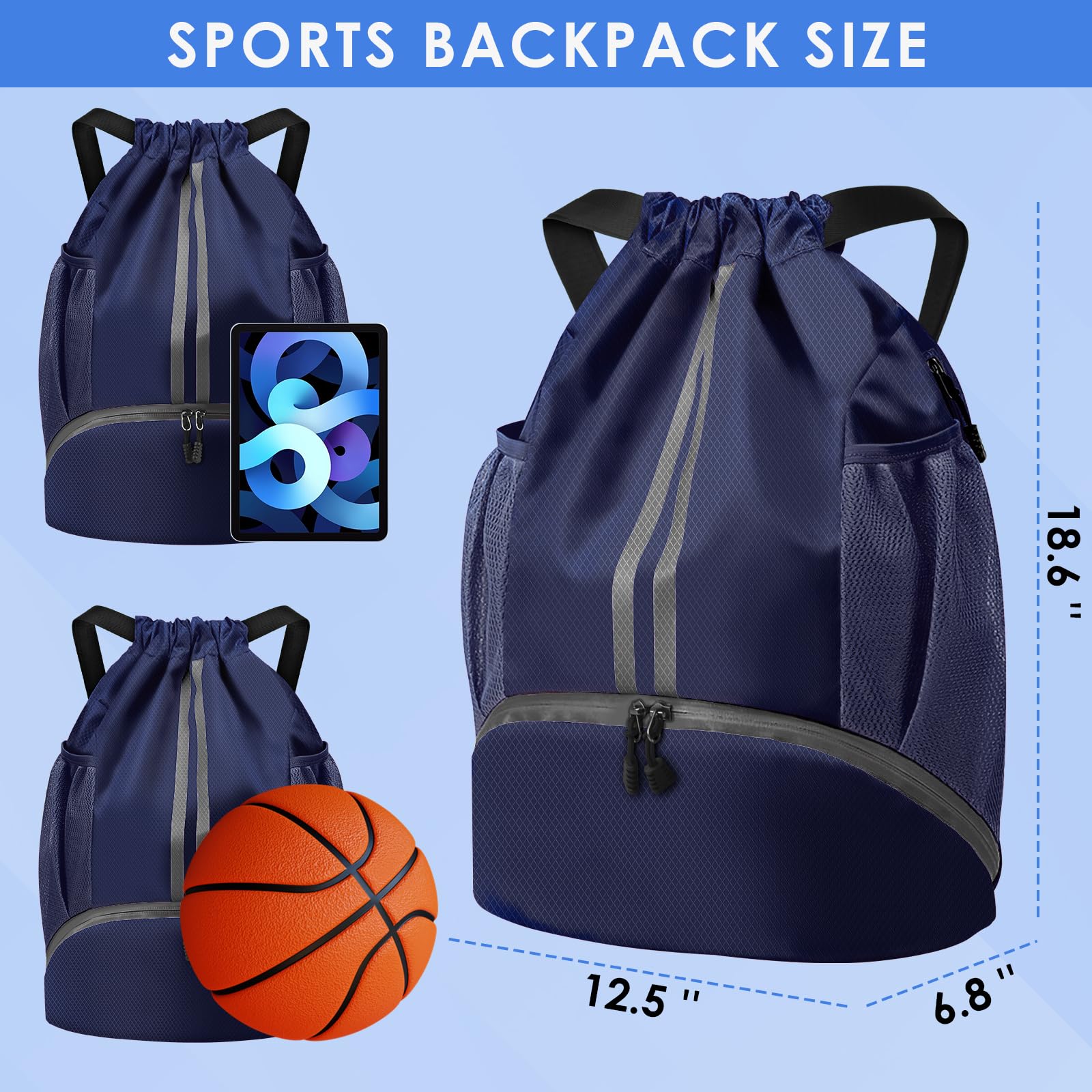 1 article - Sac de sport étanche - Sac à dos à cordon - Avec compartiment à chaussures - Noir - pour l'école et le sport - Bagagerie - Maroquinerie
