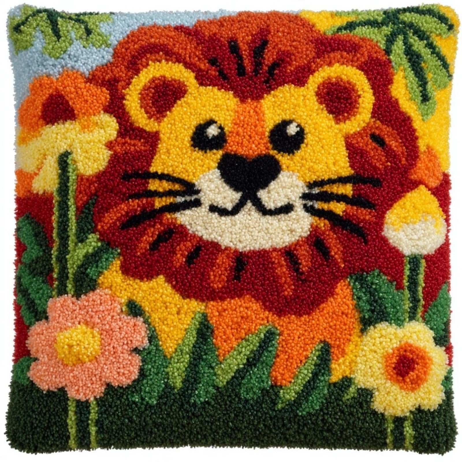 AxiangziK Latch Hook Cushion Kit 17x17in,Flowers and Lions