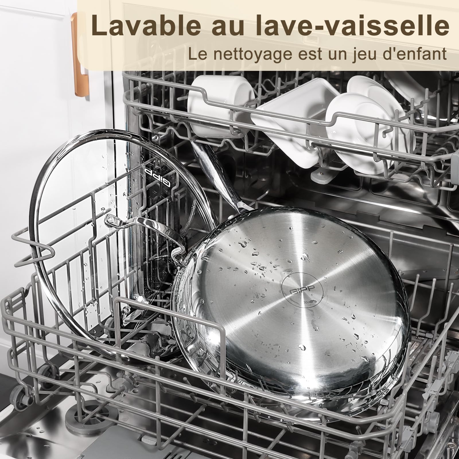 GiPP Poêle Antiadhésive, Acier Inoxydable à 3 Couches, Série Haut de Gamme | Sain et Non Toxique, Diffusion de Chaleur Homogène, Manche Restant Froid, Tous Feux Lot, Lave-vaisselle et Four, 30 cm