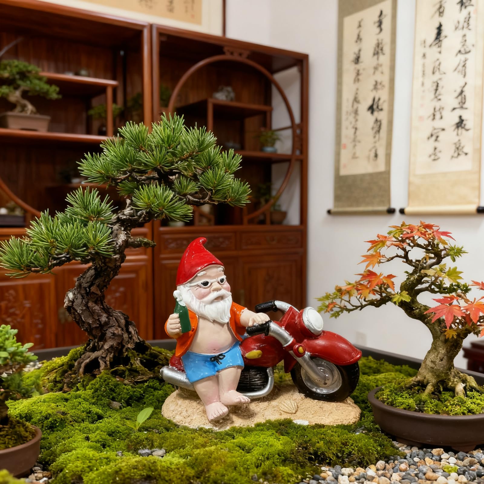 Enanito de jardín divertido para motocicleta, gnomos de jardín para exteriores, decoración de jardín para exteriores, figura de resina hecha a mano para balcón, terraza y césped, motocicleta, regalos