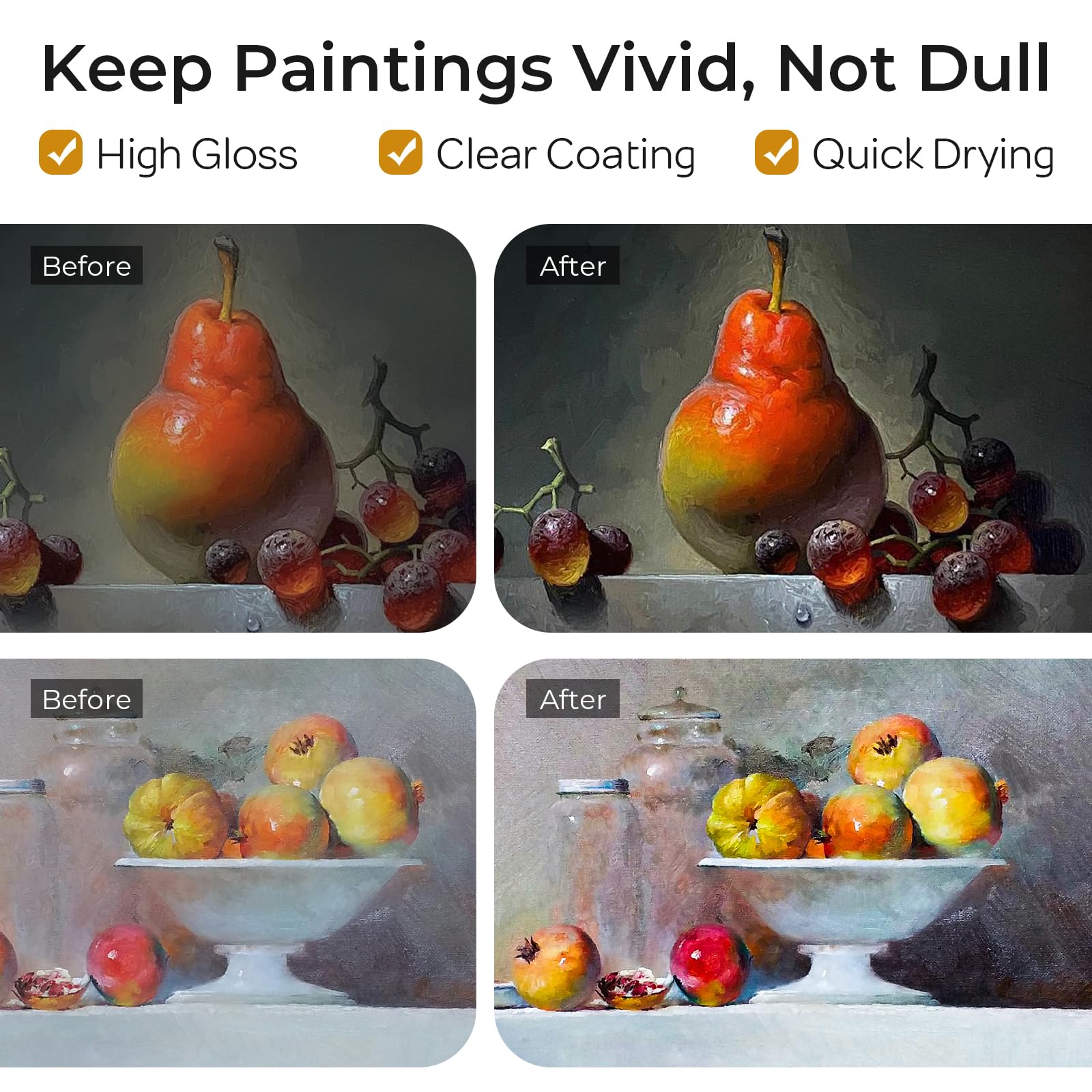 Nicpro Gloss Varnish for Acrylic Painting 8.45oz, Non-Yellowing, Non-Toxic, Anti-Crazing, Clear Acrylic Varnish for Pro Artist, Hobby Painter on Canvas Artwork, Acrylics Paint, Wood, High Gloss Finish