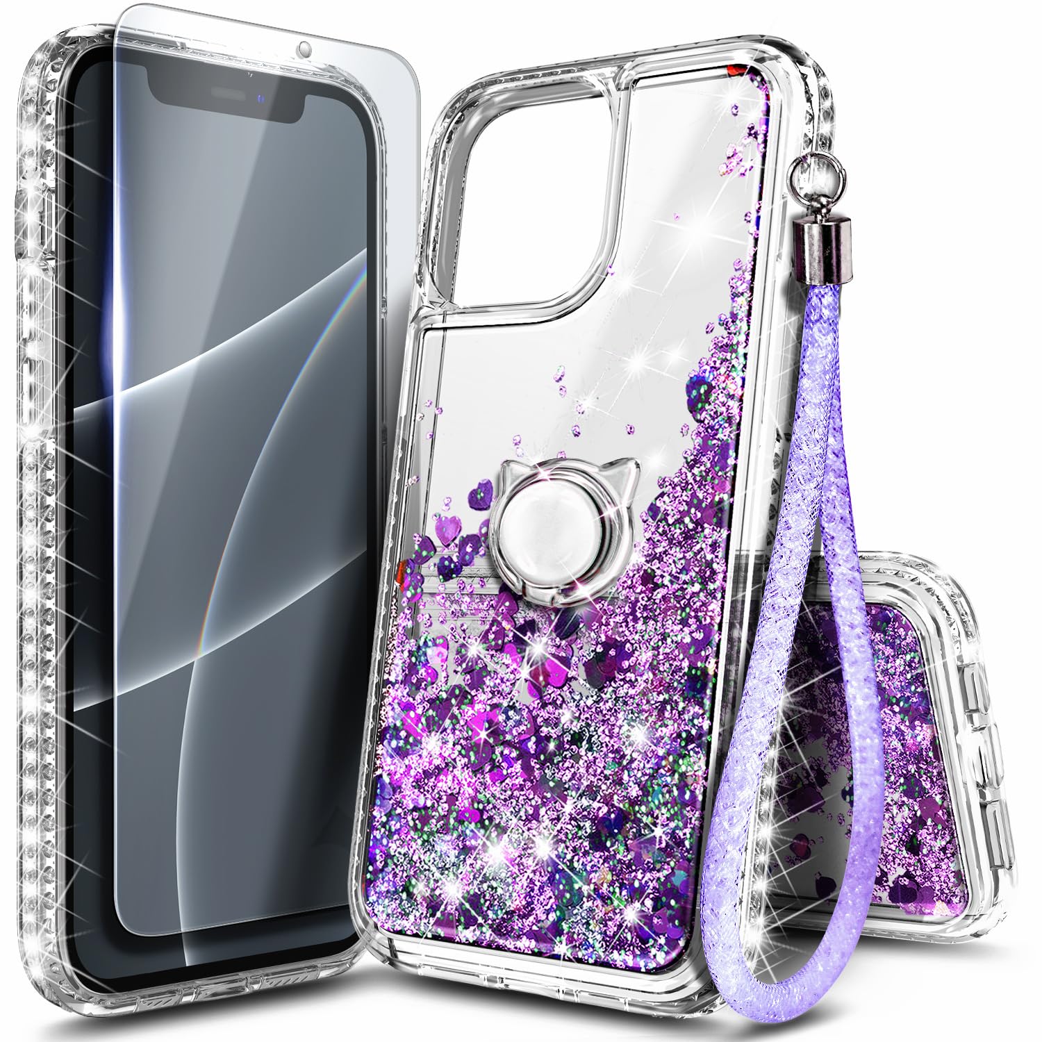 NGB Designed for iPhone 11 Pro Max Case, Cute Liquid Glitter, Purple