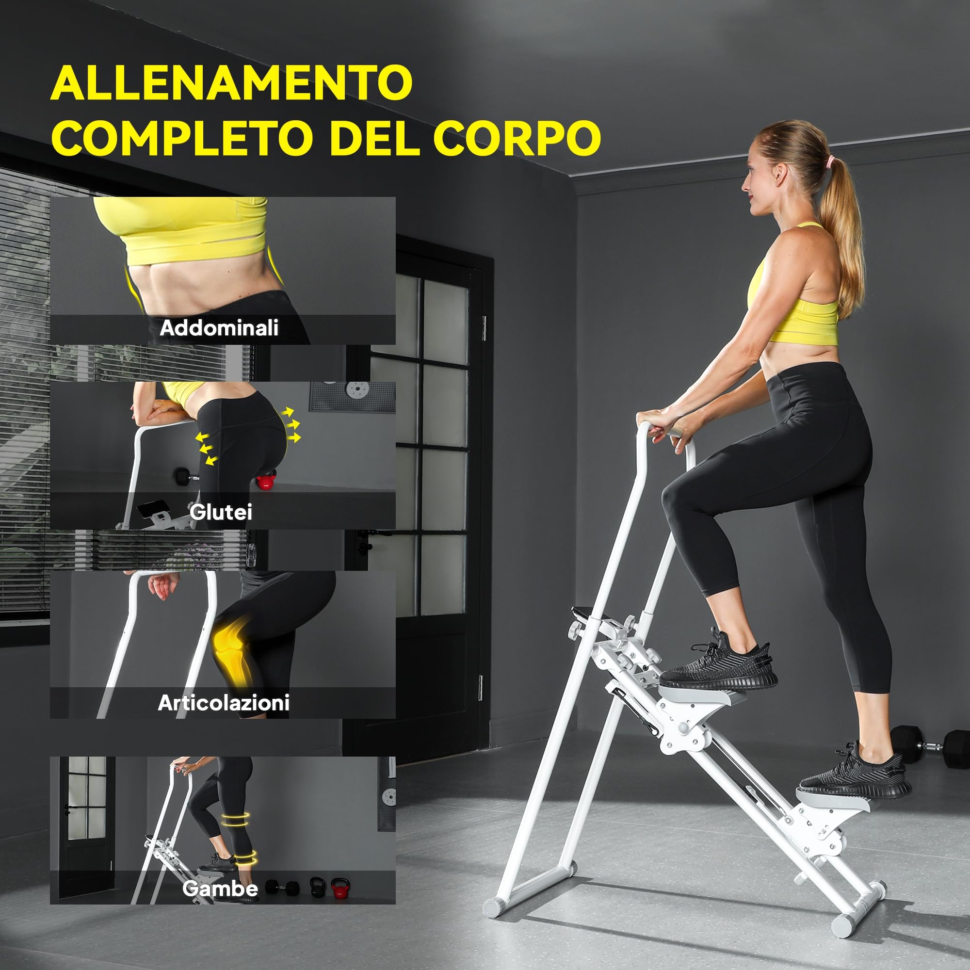 SPORTNOW Stair Stepper Verticale, Stepper Fitness Casa Compatto e Pieghevole, Vertical Climber con Manubri Regolabili a 3 Livelli, Display LCD, Allenamento Cardio Addominali Glutei Gambe Palestra