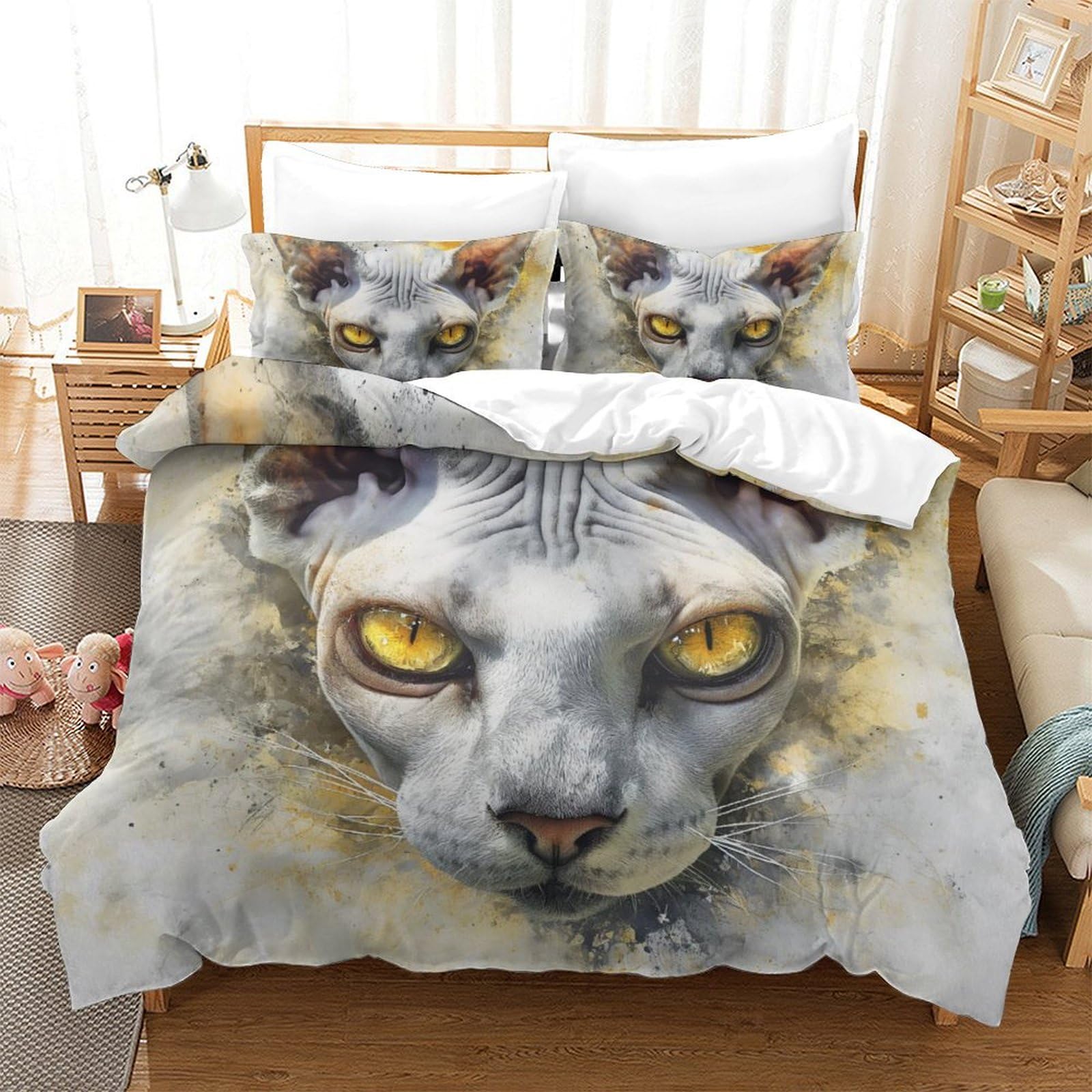Parure de lit imprimé 3D chat housse couette microfibre grand lit