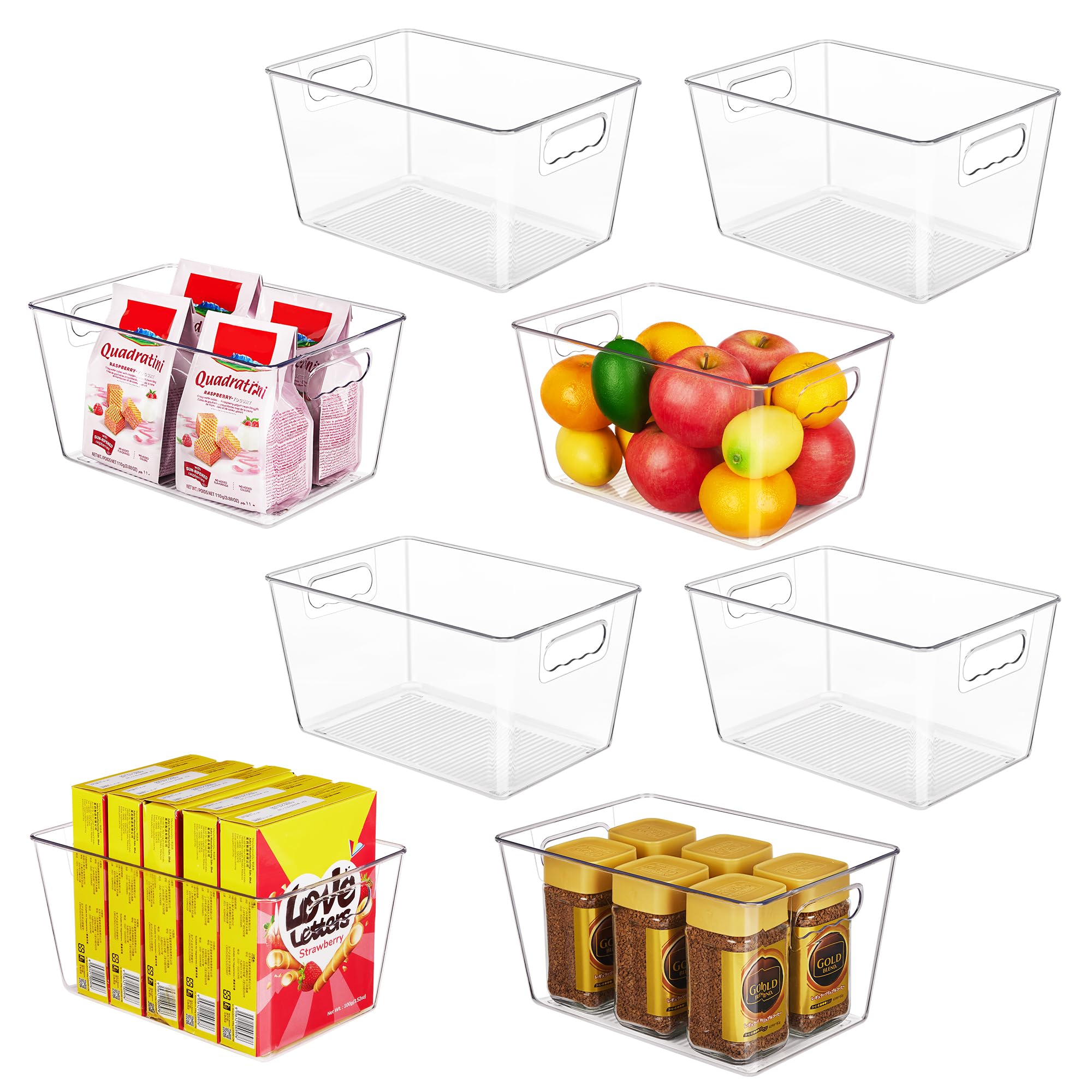 YIHONG 8 Pack Clear Storage Bins, Pantry Organizer Bins with Handle, Large