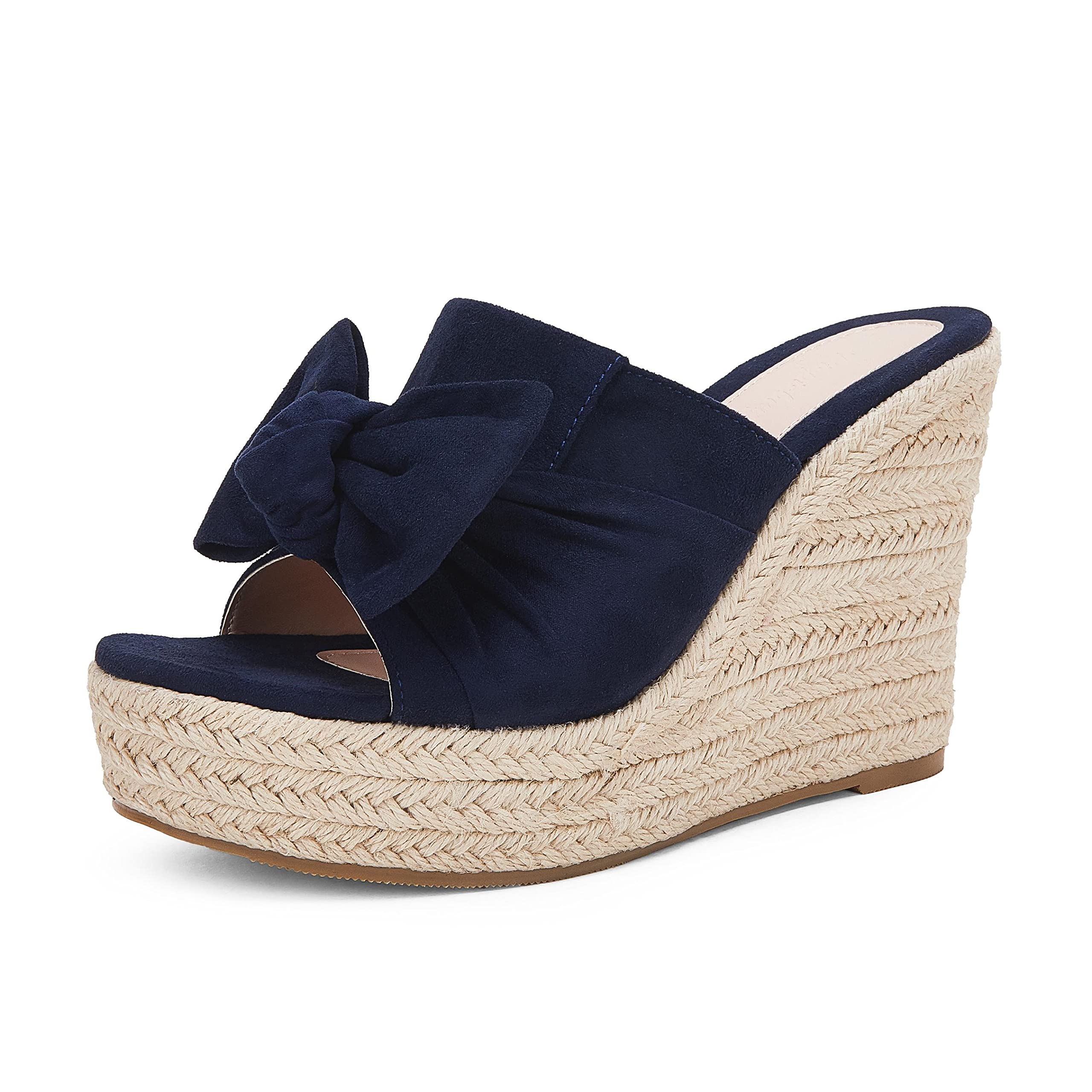 Photo 1 of PiePieBuy Womens Platform Espadrilles Slip On Wedge Sandals Bow Tie Open Toe Slides Shoes 7 Navy