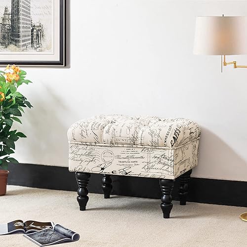Miniatura 6 de Adeco Otomana de mediados de siglo de 20 pulgadas taburete otomano rústico con patas de madera resistentes para sala de maquillaje reposapiés