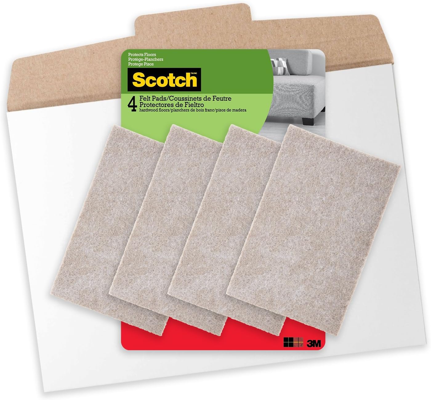 Scotch 4 x 6 inch Felt Pads in Easy to Open Packaging, Felt Furniture