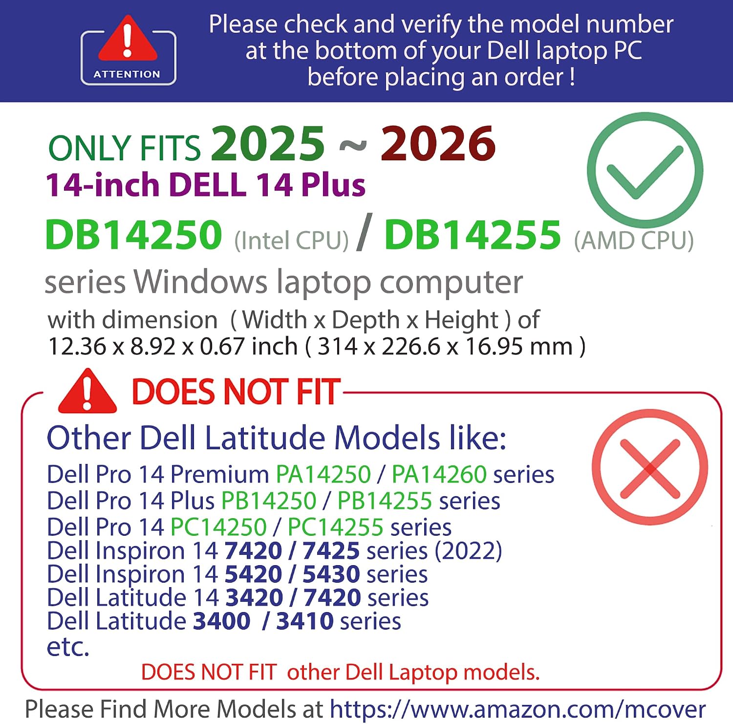 mCover Case ONLY Compatible for 2025+ 14" Dell 14 Plus DB14250 / DB14255 Clamshell Windows Notebook PC (NOT Fitting Any Other Dell Models)- Clear