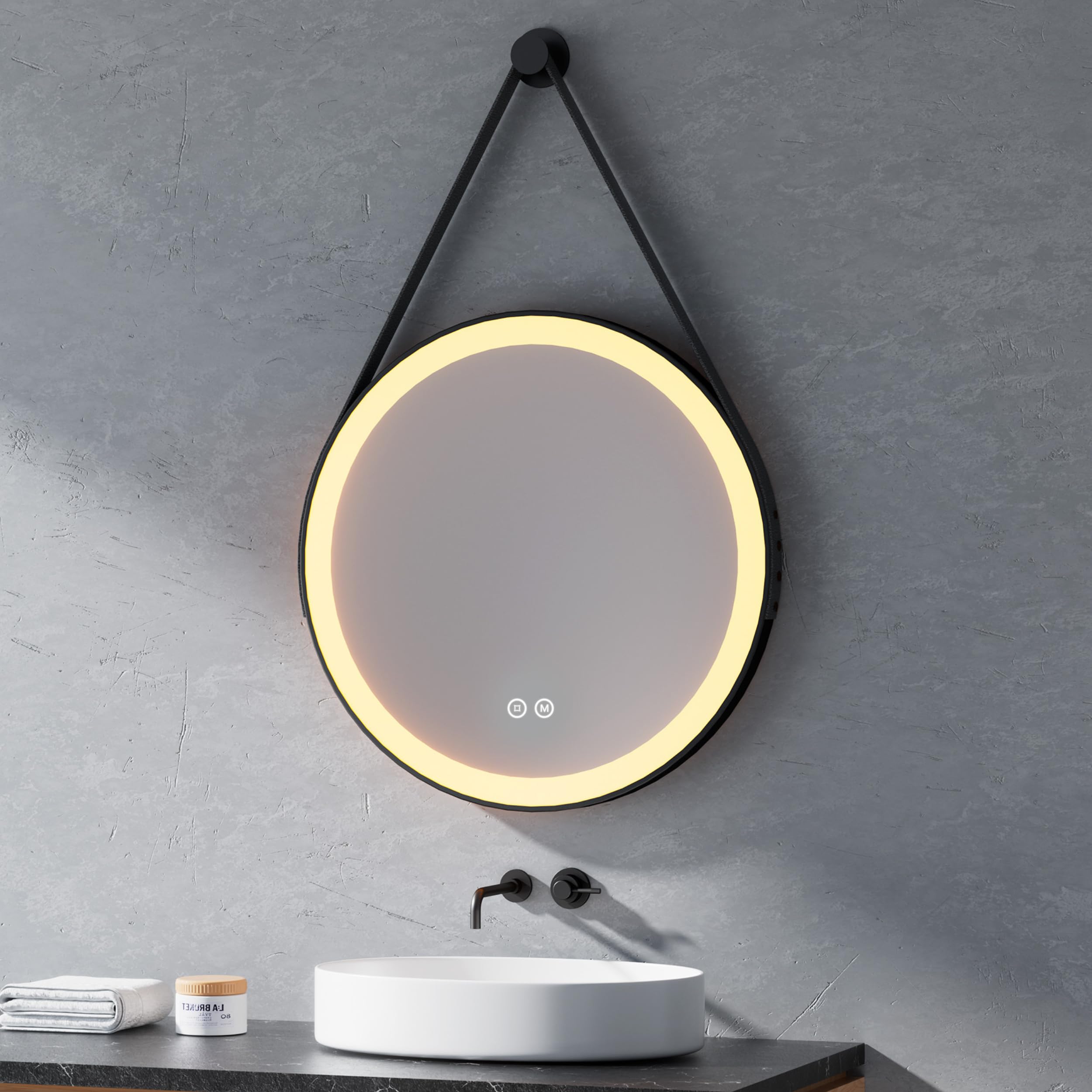 Heilmetz LED Badspiegel Ø 50 cm, 3 Lichtfarben dimmbar, Touch, Schwarz