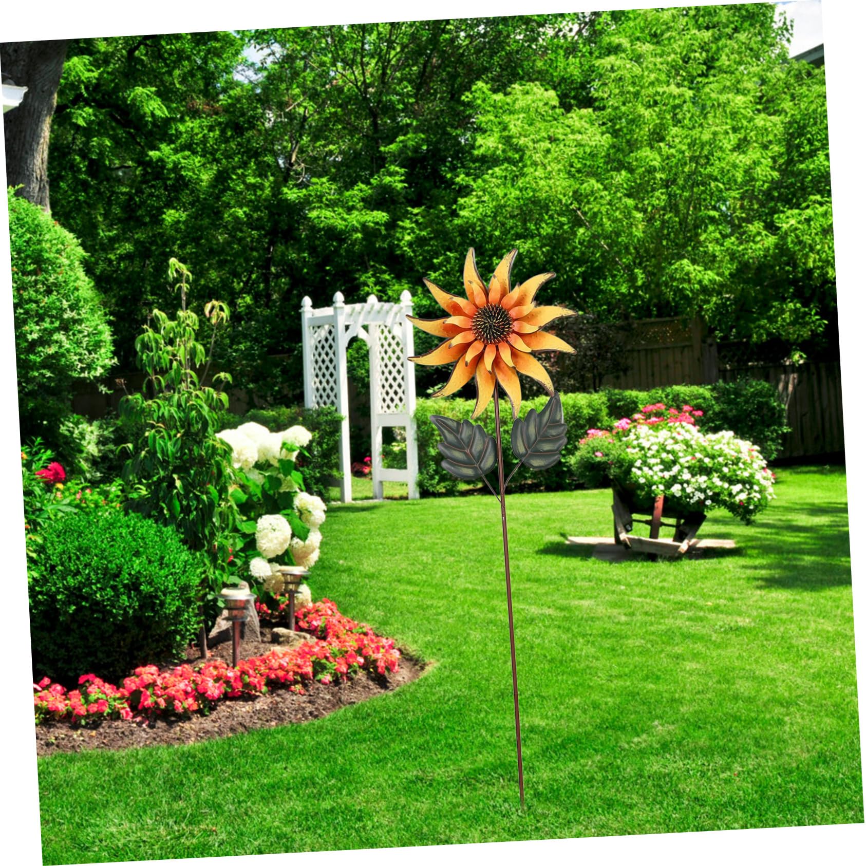 YARNOW Moulin à Vent Tournesol pour Jardin Girouette Extérieur Métal Décorative pour Parc