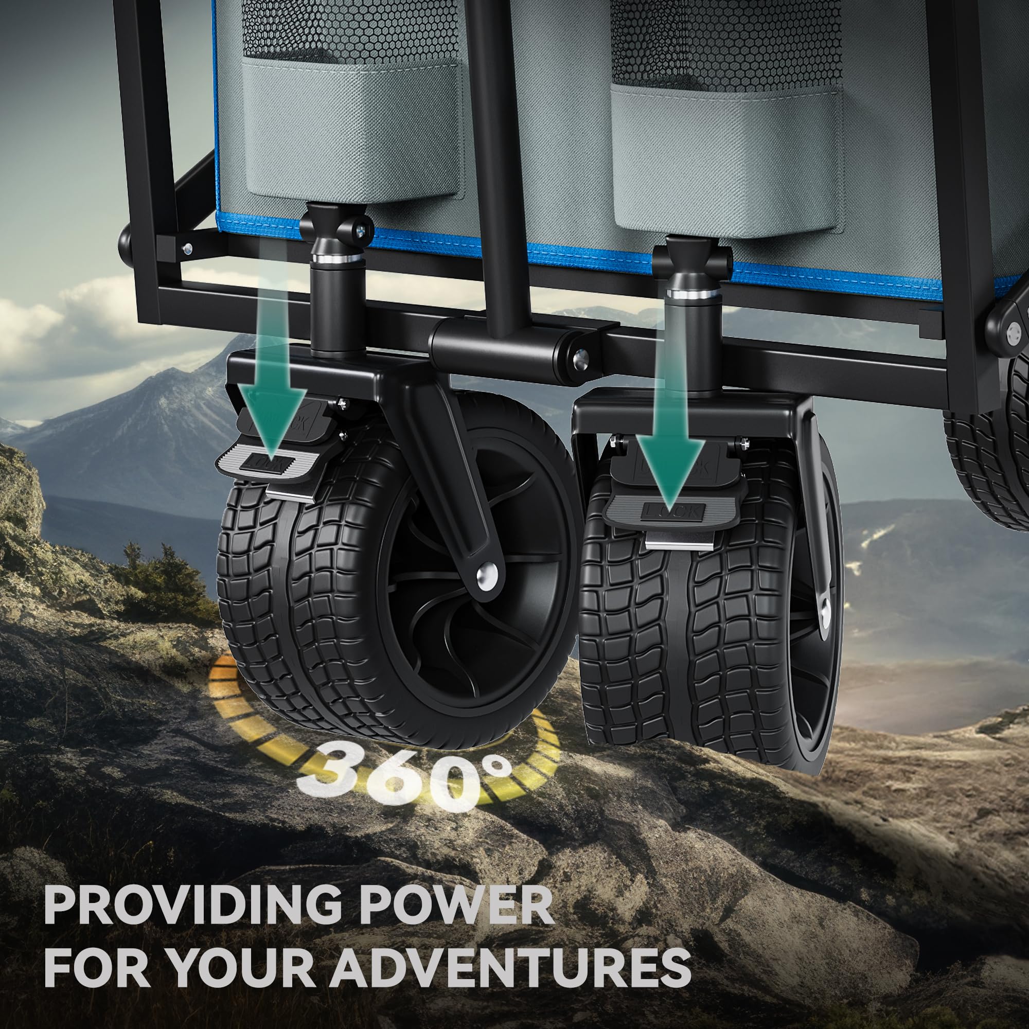 TAUS Heavy-Duty Collapsible Wagon With Removable Canopy – Blue, 220lb Capacity, Off-Road Wheels