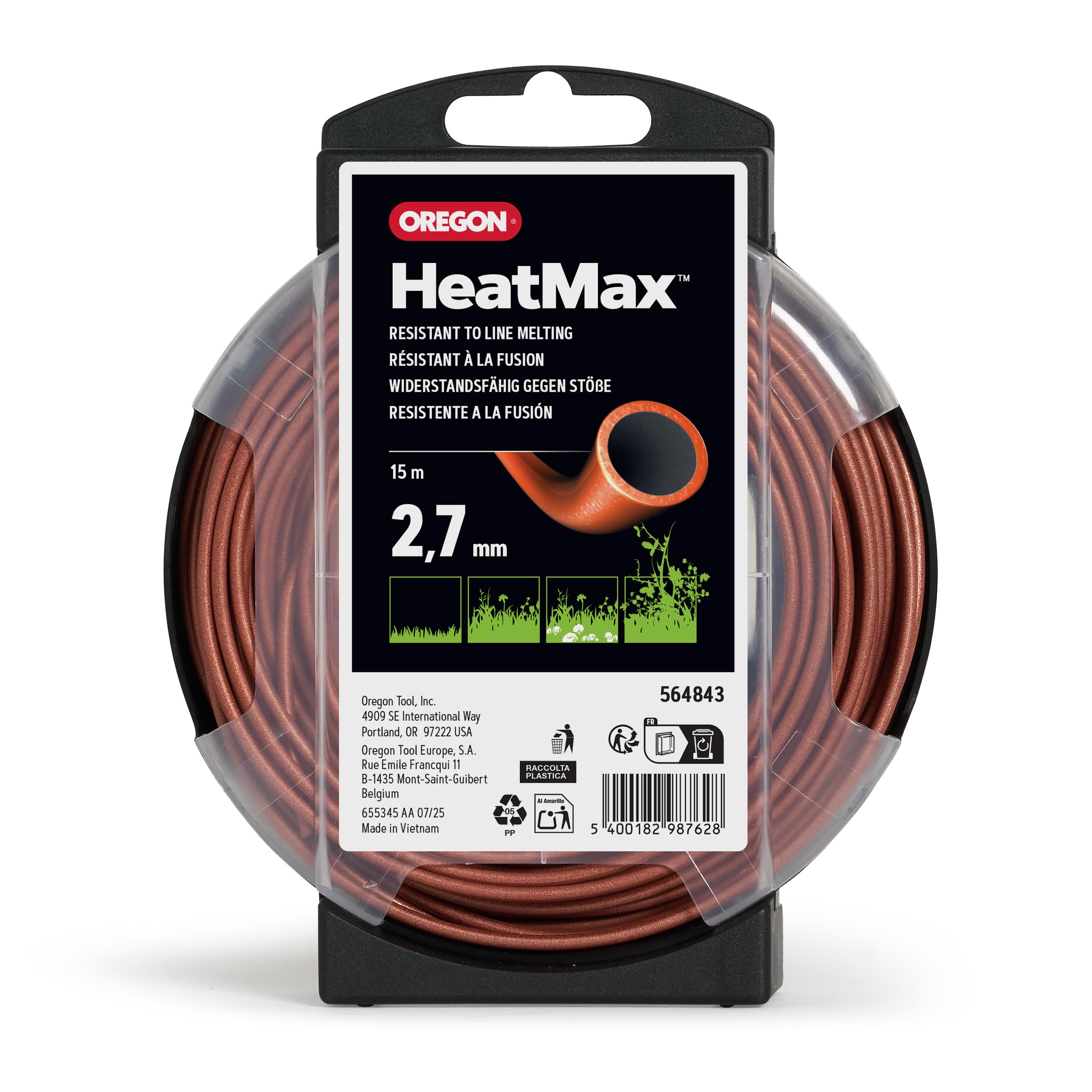 Oregon Heat Resistant 2.7mm Strimmer Line, Tackles Thick Grass, Weeds, Tough Vegetation & Brambles, Professional Heavy Duty Durable Strimmer Wire, Fits Most Standard Models, 2.7 mm x 15m (564843)
