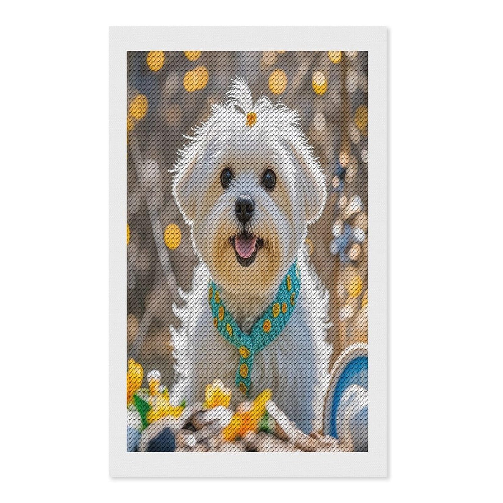 FekiLoot Lovely Maltese Dog Diamond Painting Kits for Beginners DIY Diamond Art Kits for Adults Full Drill Round Diamond Dot Gem Art Painting Fun DIY Crafts for Home Kitchen Wall Decor Gift 12"x20"