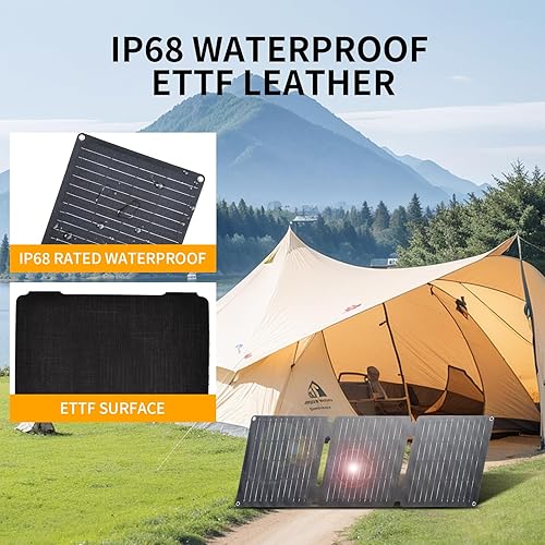 Miniatura 7 de Panel solar portátil de 30 W, cargador de paneles solares plegables para camping, senderismo al aire libre, IP65 ETFE impermeable panel solar kit