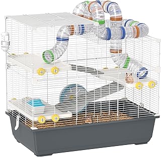 PawHut Hamster Cage 4 Tier Rodent Cage Small Animal Cage with Running Wheel Feeding Bowl Tunnel Hut Upper Door Small Animal Hutch Cage for Hamster Syrian Hamster 78 x 45 x 73 cm Grey product image