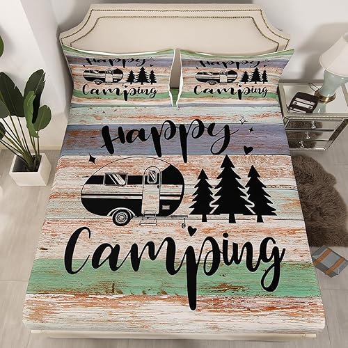 Vista 88 de Juego de sábanas para cámper tamaño matrimonial para niños y niñas, sábanas de madera para adolescentes de Happy Camping Farm, accesorios de Multi 04
