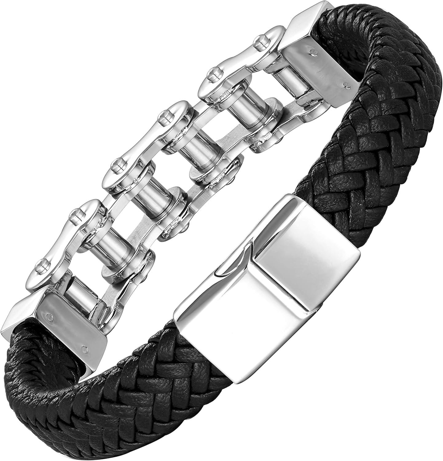Men's Stainless Steel & Genuine Leather Bracelets – Various Designs in Silver, Black, and Polished Finishes – Rust & Discoloration Resistant – Jewelry Gift or Accessory for Men