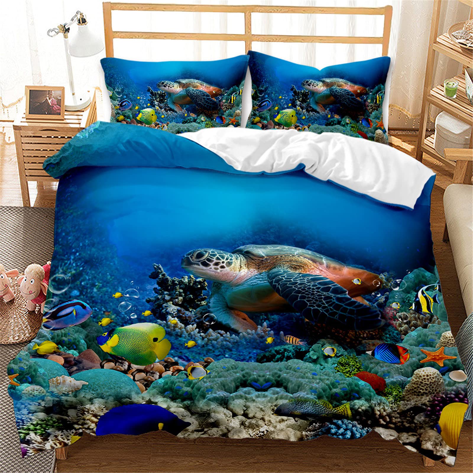 Parure de lit 3 pièces microfibre anti-plis Ocean World 240 cm