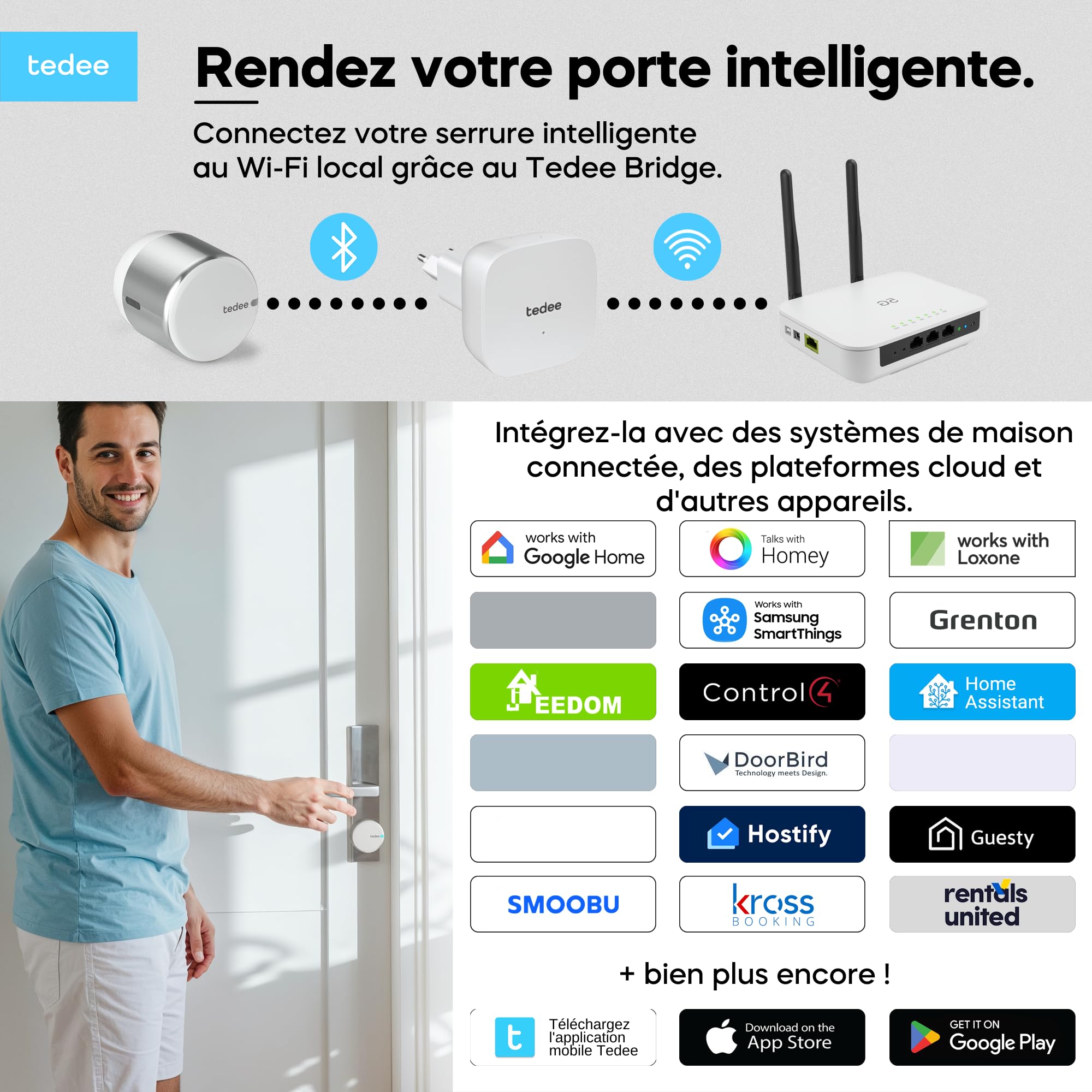 Tedee GO2 Alu Serrure Intelligente Connectée WiFi Bridge | Keypad PRO Empreinte Digitale, Code PIN, Accès à Distance, Entrée sans Clé | Compatible Matter, Alexa, Google Home, Apple, SmartThings
