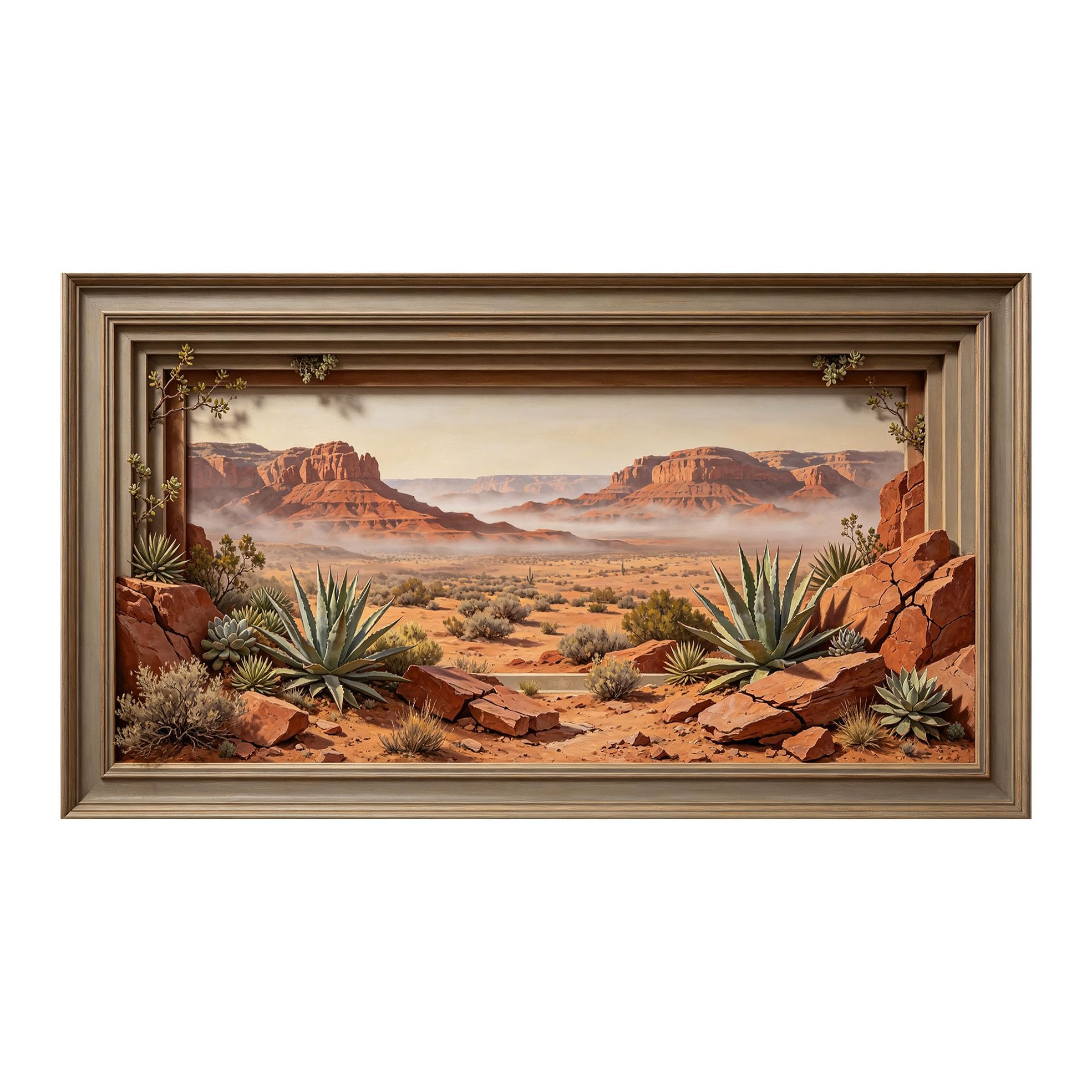 Yzpallescene 3D Framed Wall Art 50cm×100cm Desert Canyon Western Landscape Oil Painting Large Size SelfAdhesive Removable Wall Decor Prints Artwork for Living Room Bedroom Office