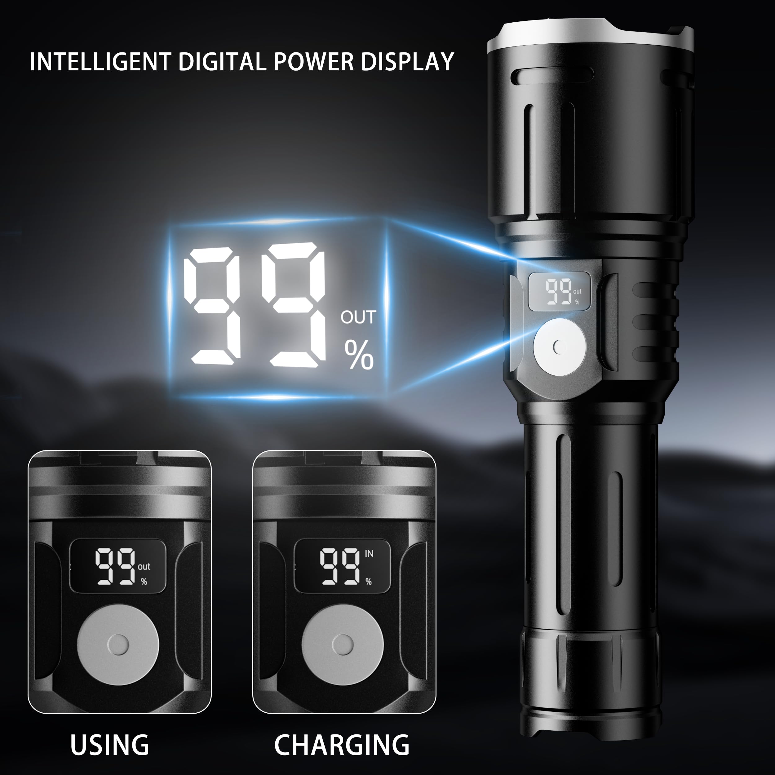 LED zaklamp oplaadbaar 3000 lumen USB-C – waterbestendig met zoomfunctie