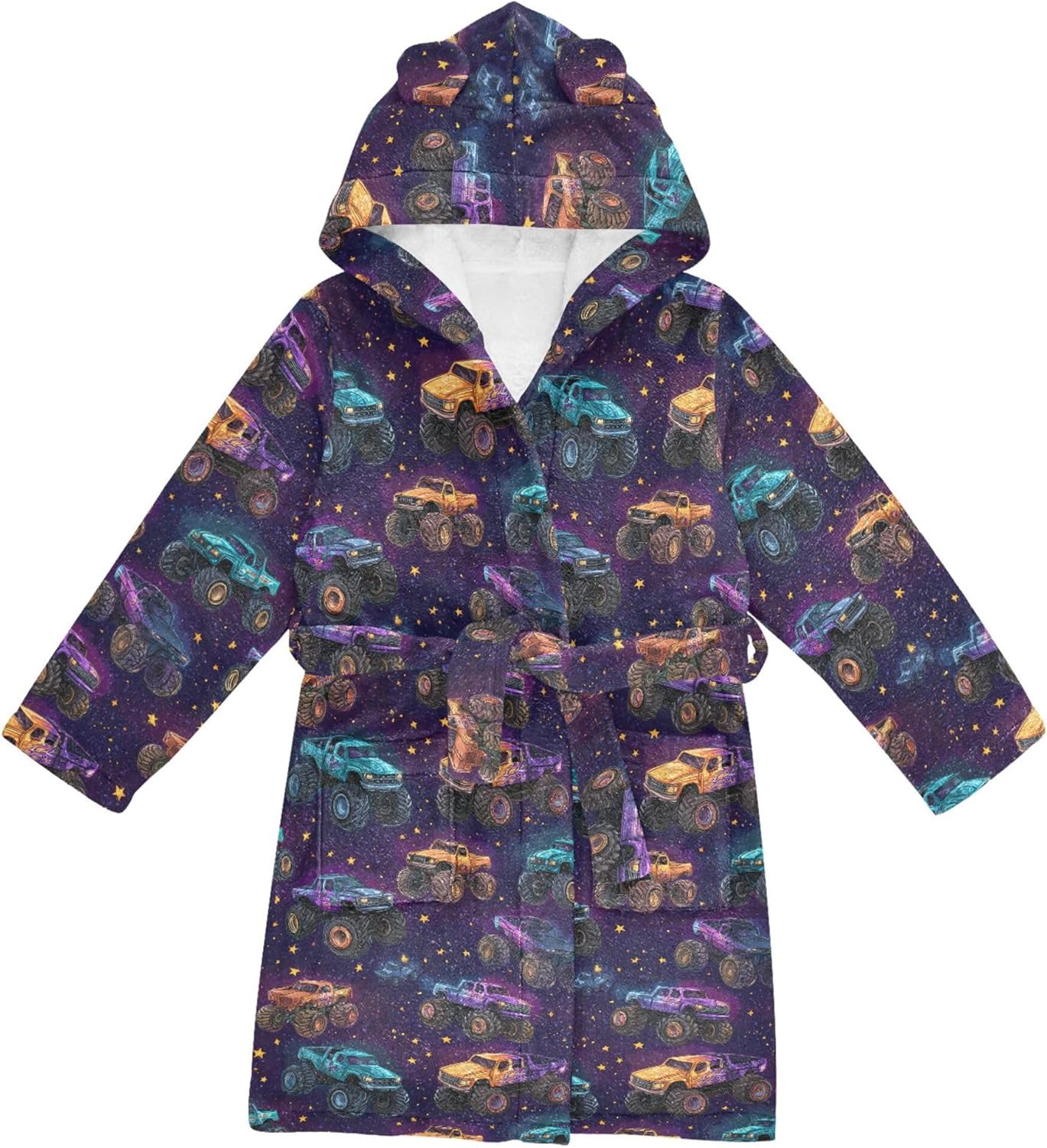 Monster Truck Car Star Bathrobe Hooded PJ Robe Plush Fleece Robe Pajama Sleepwear 2-12 Years