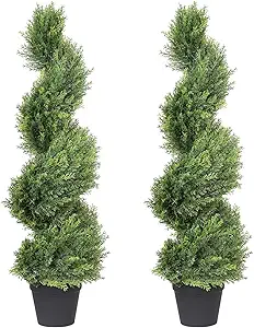 THE BLOOM TIMES 3ft Artificial Topiary Trees Set of 2, 36 inch Faux Cedar Cypress Spiral Topiary Trees Outdoor - Fake Plants for Garden Front Porch Indoor Outside Planter Decor 3 Foot