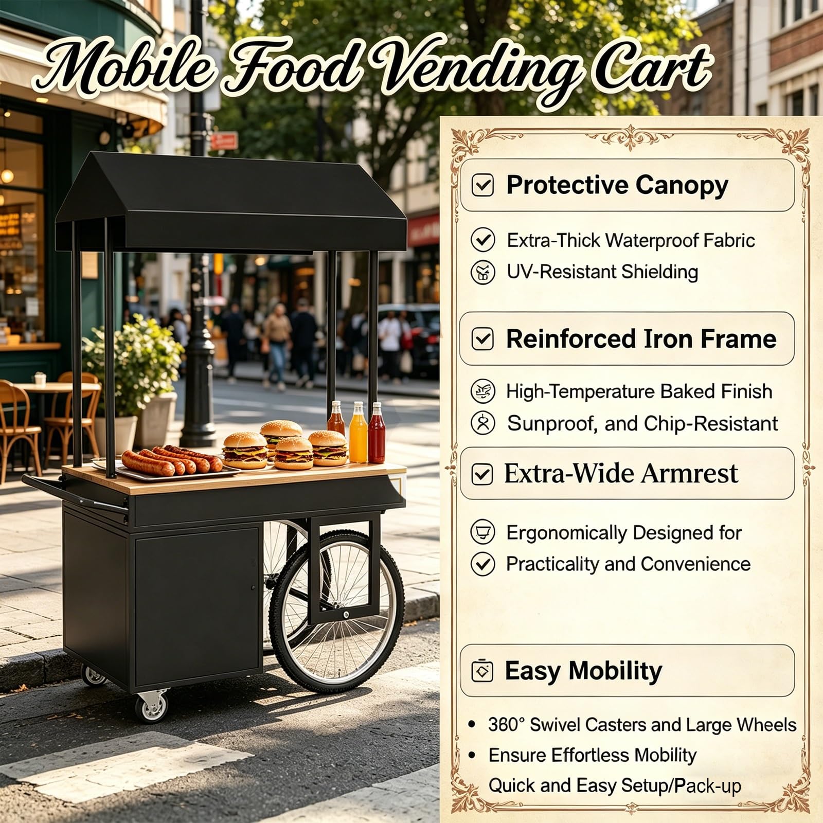 Gtzly Mobiler Lebensmittelverkaufswagen mit Verdeck, Tragbarer Blumenwagen, Eis- und Limonadenstand, Marktstand und Verkaufsstand für Hochzeiten und Märkte(White,55in/140cm)