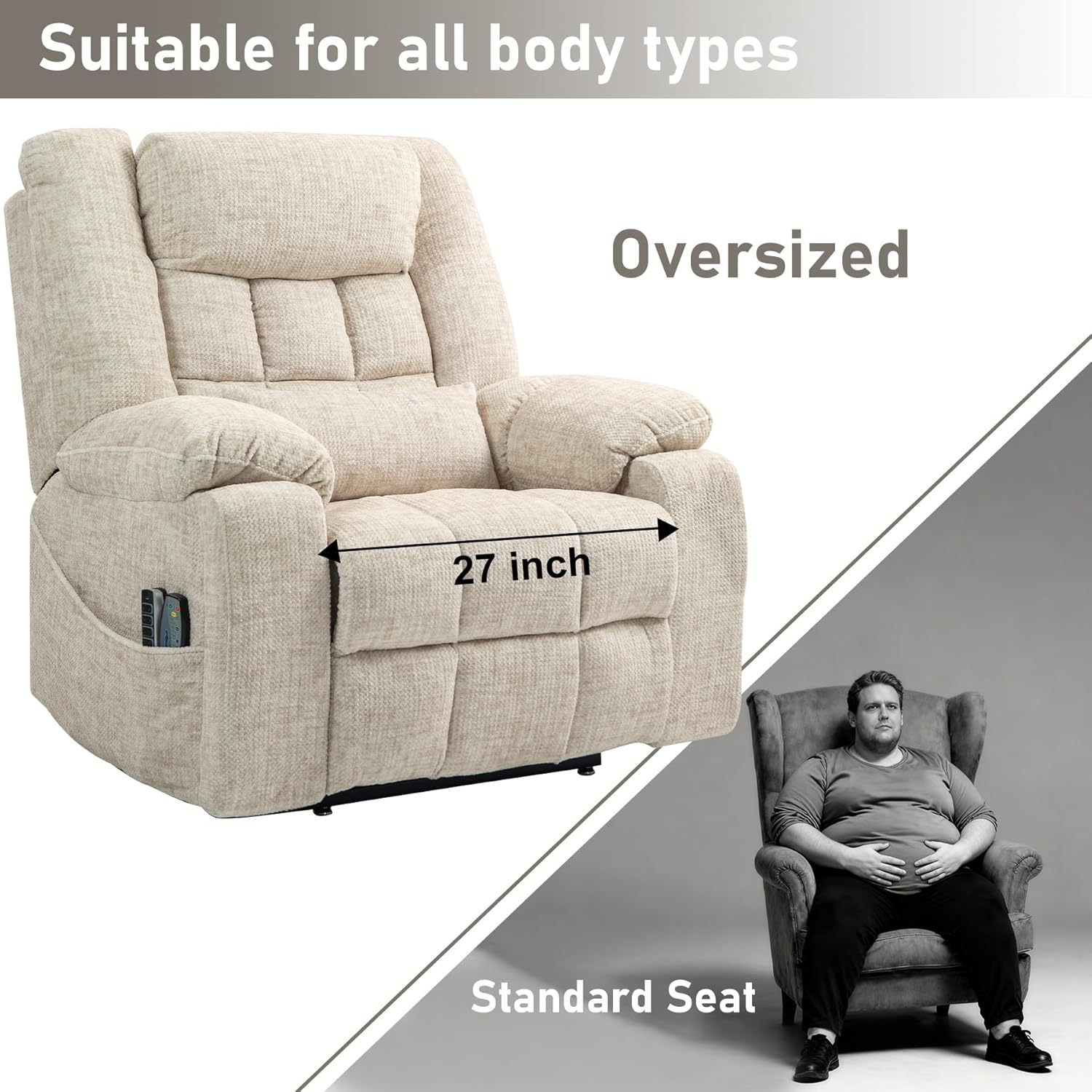 4 OKIN Motors Power Lift Recliner Chair for Elderly, Oversized Big Tall Recliners with Power Adjustable Headrest Backrest, Zero Gravity Lift Chair for Big Man 400lbs, Chenille Cream