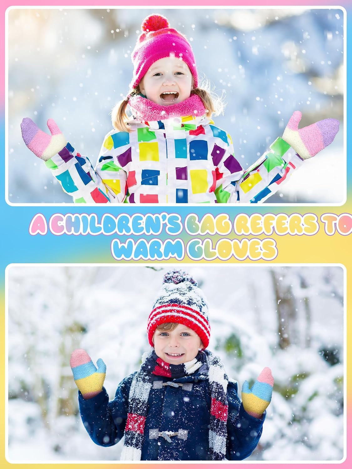 SATINIOR 3 Pairs Toddler Mittens Kids Winter Warm Gloves Baby Soft Stretch Mittens for Boys Girls Children