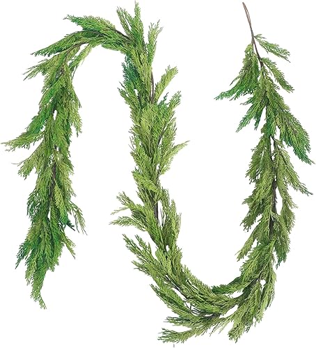 Miniatura 3 de Jutom 1 guirnalda de cedro de Navidad de 6 pies  Agujas de cedro de tacto real, guirnalda artificial de imitación de vegetación para mesa de