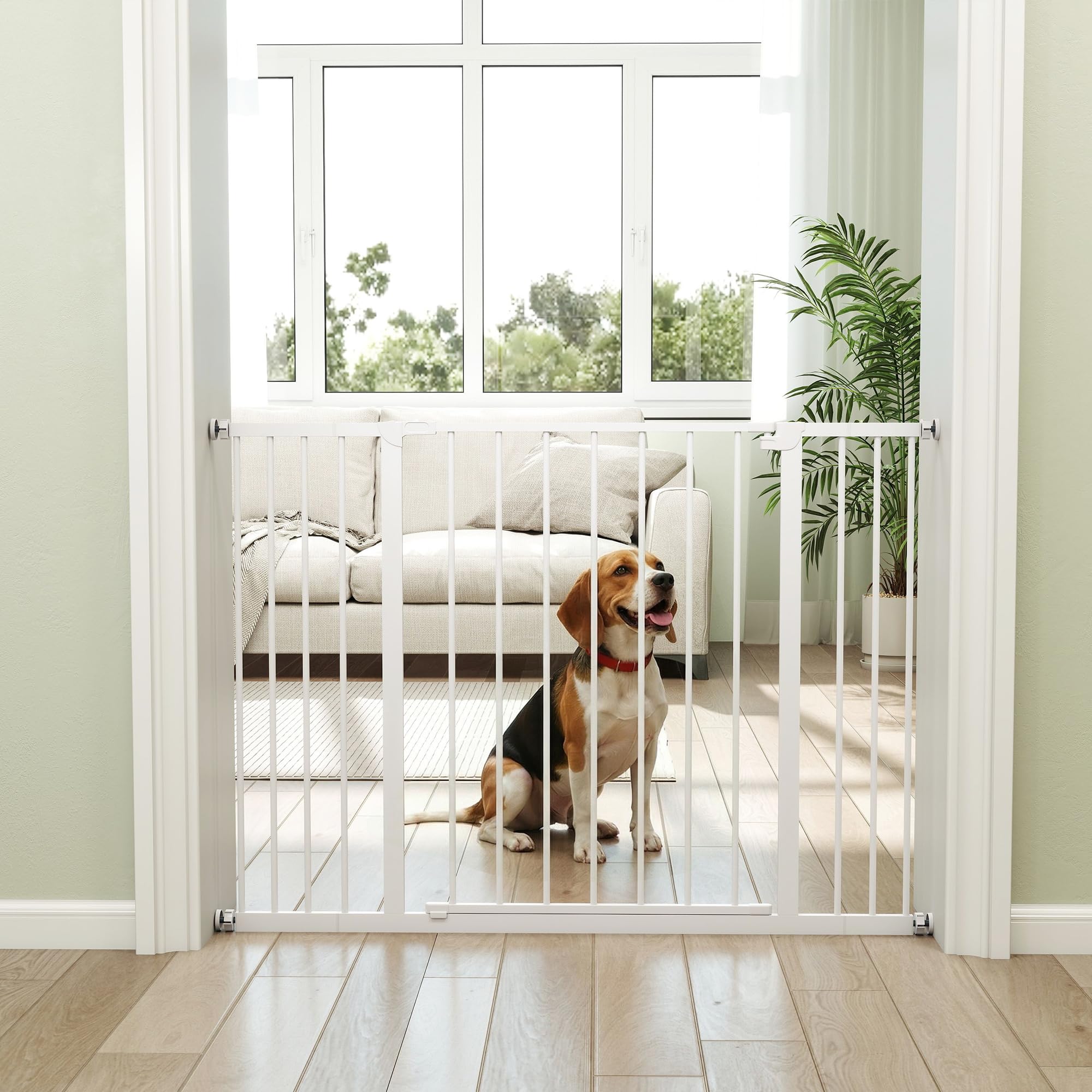 PawHut Cancellino per Cani di Sicurezza Estensibile da 76-82/86-97/101-107 cm Montaggio a Pressione, Metallo e Plastica, Bianco