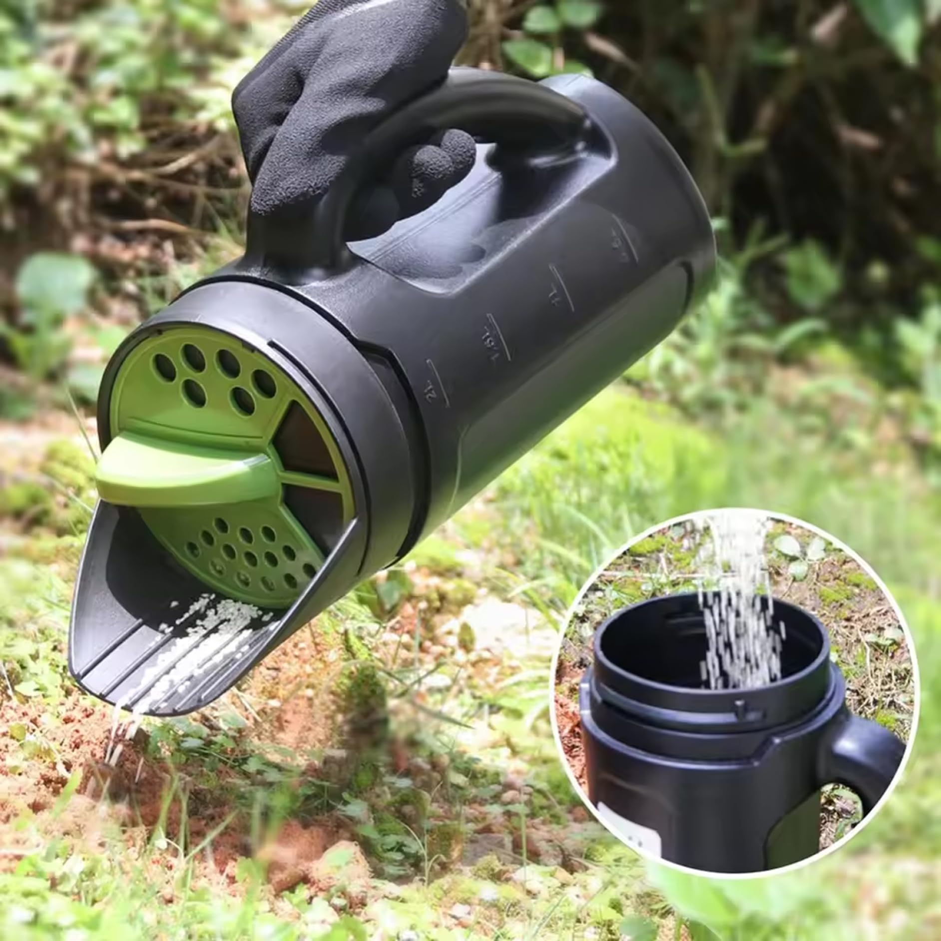 Spandiconcime, Spandiconcime Manuale per Prato e Giardino Spargisale Manuale da 2, 5 L per Sementi, Fertilizzante e Sale per Neve con Testa Regolabile