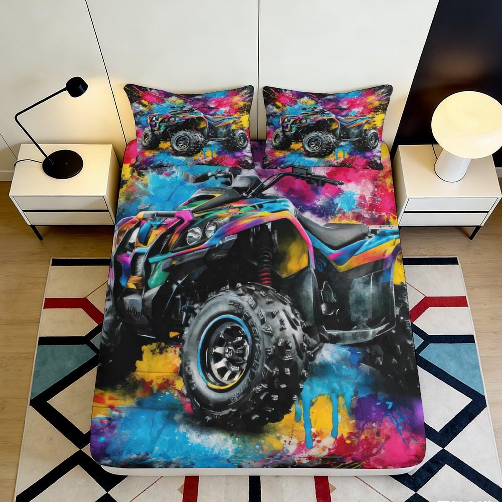 Jwndfkpvxzgl Style-7 3D Printed Colorful Atv Fitted Sheet Microfiber Soft Vibrant Graffiti Bed Cover For Bedroom Dorm Mattress Protection 90X200x25cm