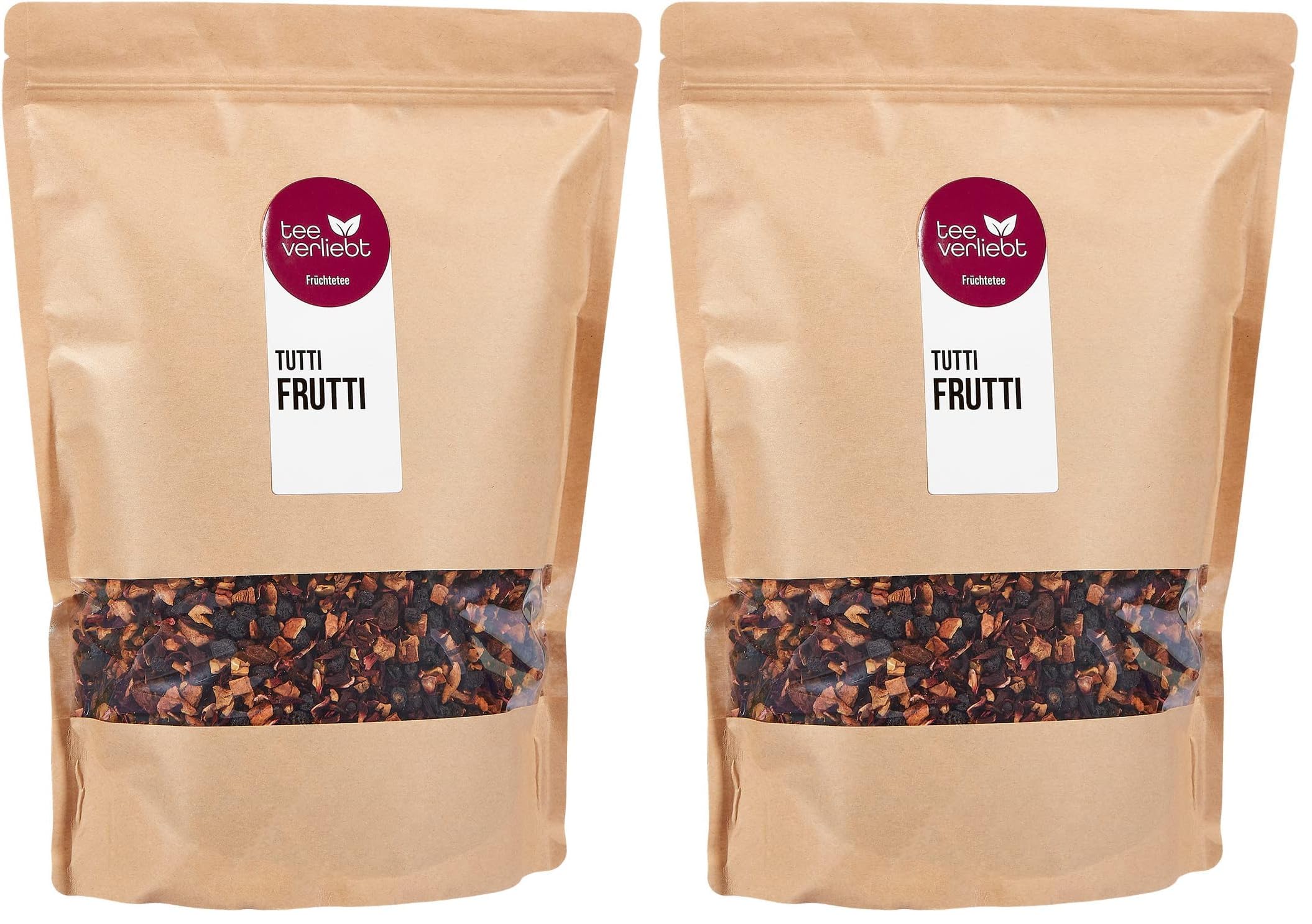 teeverliebt - Loser Früchtetee Tutti i Frutti 1000 g I Früchtetee lose I leckere Komposition der Tee-Mischung mit Waldbeeren- und Aprikosen-Geschmack I hochwertiger Tee lose 1 kg (Packung mit 2)