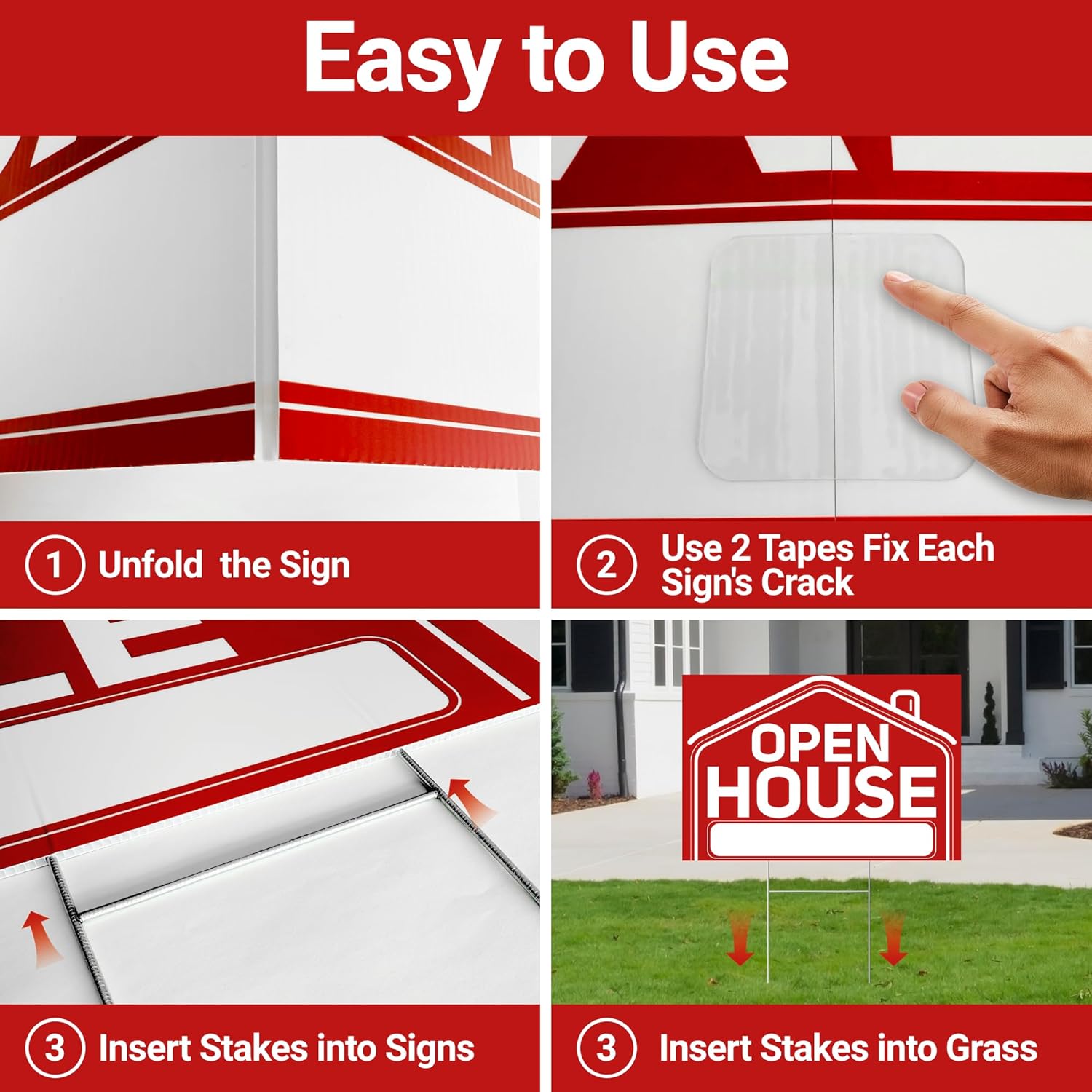 6 Pcs Open House Signs for Real Estate, 2 Pcs 24" x 16" and 4 Pcs 17" x 12" Open House Signs with Sturdy Metal Stakes and Arrow Stickers, Double-Sided Waterproof Yard Signs for Open House Supplies