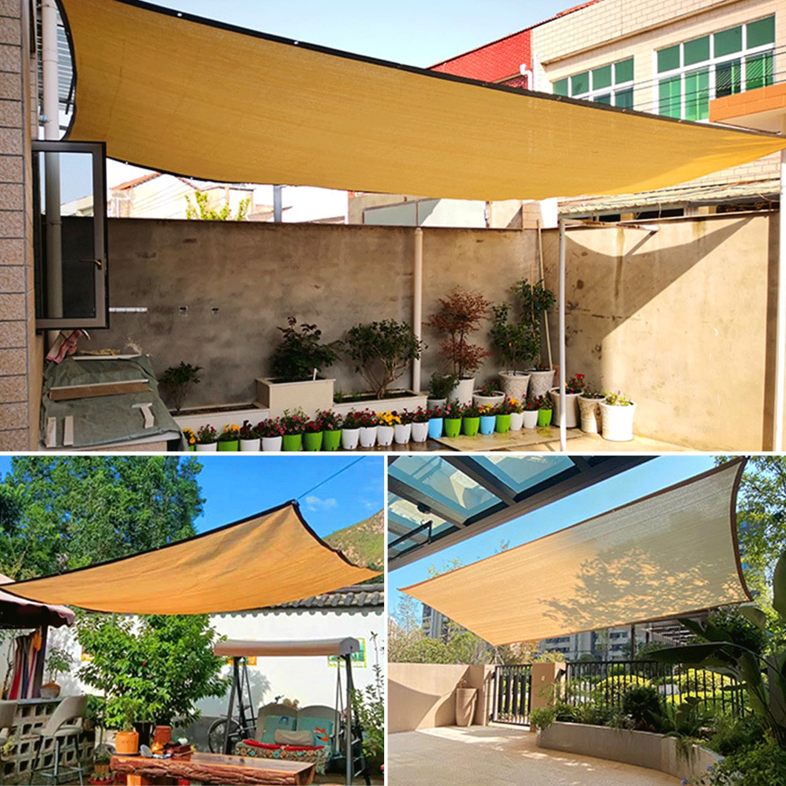 Garten Schattierungsnetz Schattiernetz, 8-Stiche Schattennetz mit Ösen, 90% UV-Beständiges, Reißfestigkeit, Wasser und luftdurchlässig, für Pergola Gewächshaus Outdoor(Beige,5x10m/16.4x32.8ft