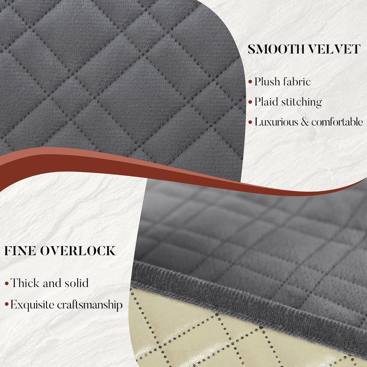 Velvet 1OO% Waterproof Reclining Sectional Couch Covers for Sectional Sofa L Shape 7-Piece Quilted Corner Recliner Sofa Cover Slipcovers Set Washable (5 Seater, Dark Grey)