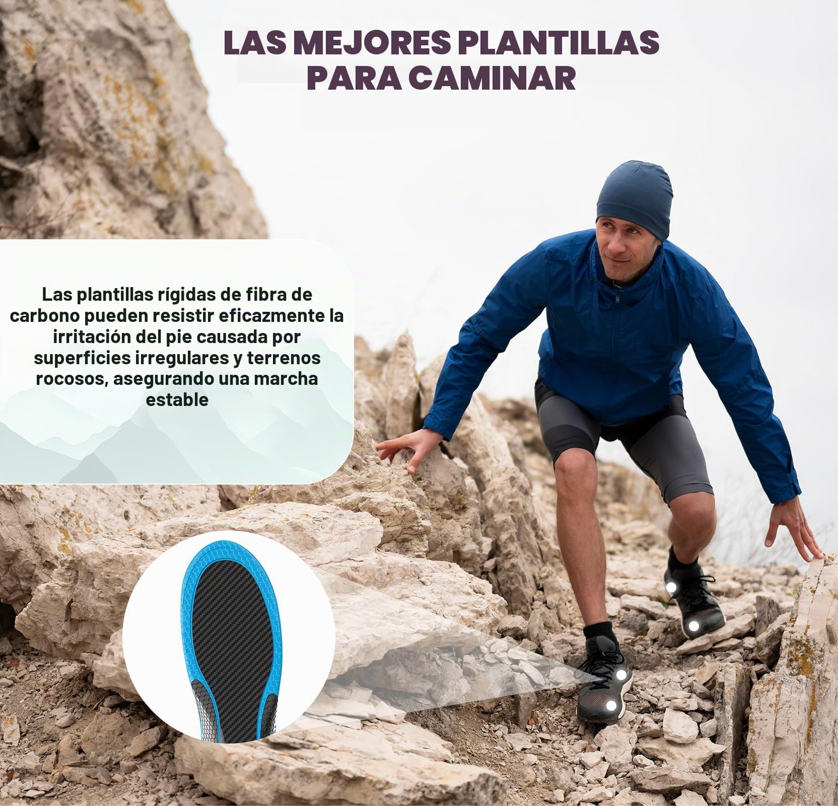 Plantillas Deportivas de Fibra de Carbono con Soporte Arco - Plantillas Welnove para Running con Absorción de Impacto para Deportes Activos - （L:41-42.5)